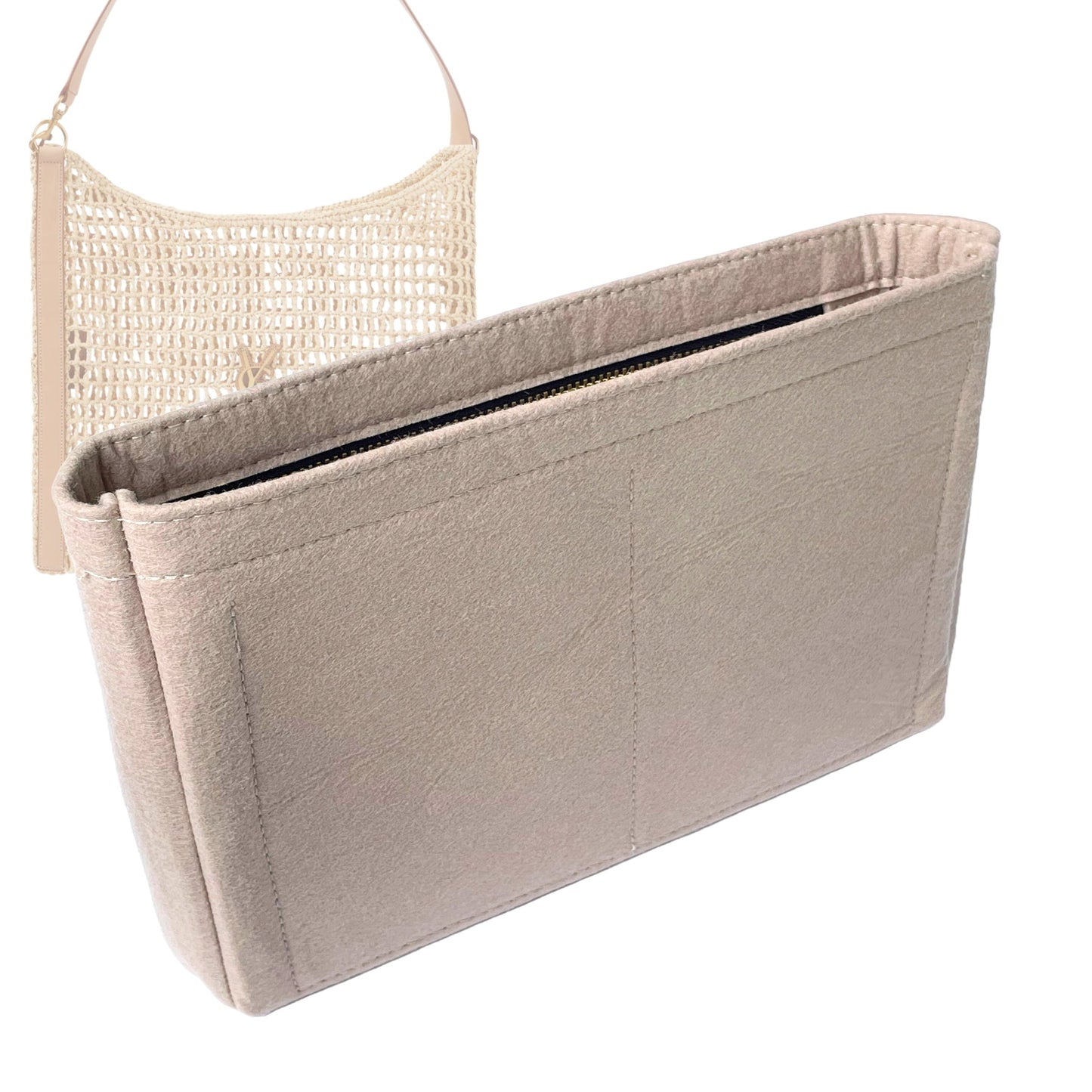 Organizer for [Oxalis in Raffia Crochet and Leather, Saint Laurent (YSL)] Bag Insert (Felt, Slim with Zip Pocket)