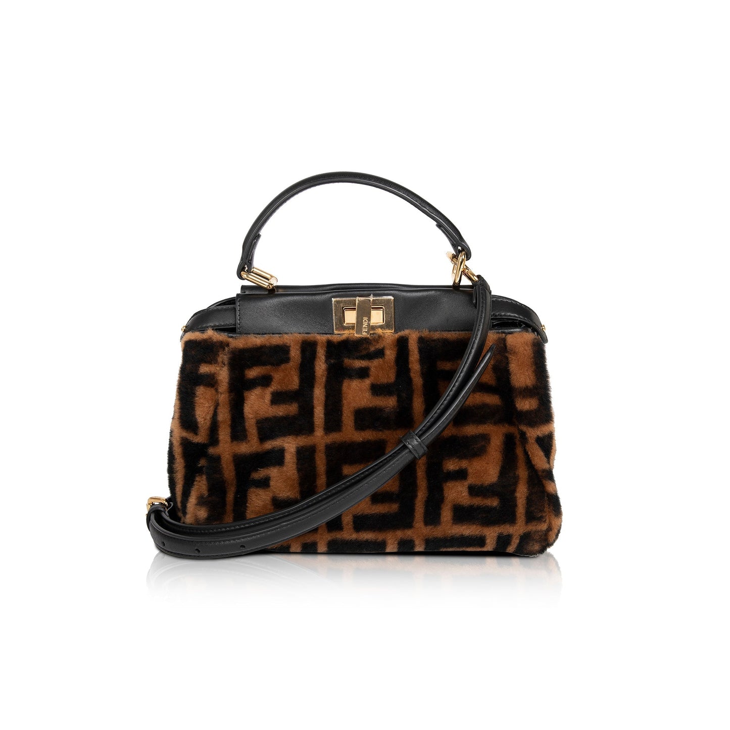 Fendi 2020 Mini Shearling Zucca Peekaboo Bag
