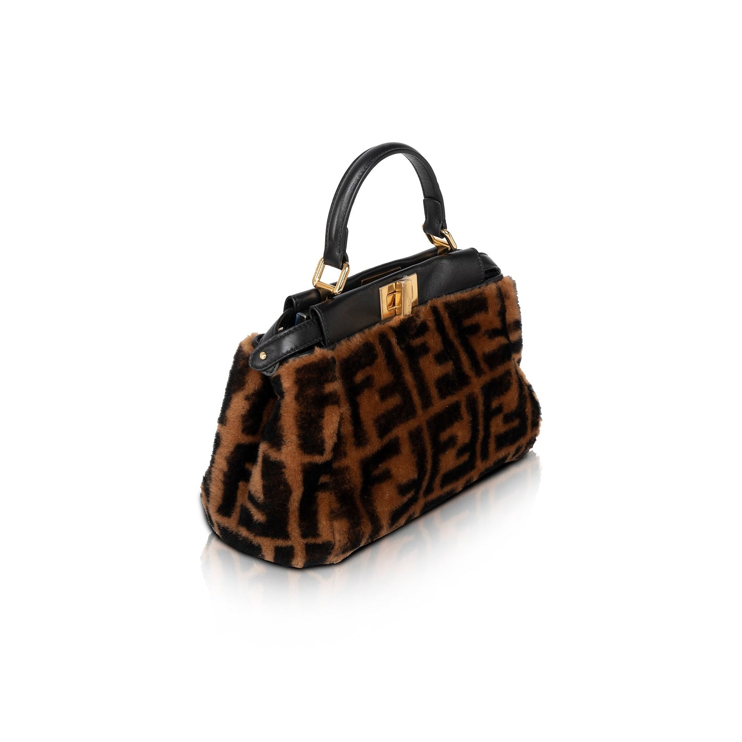 Fendi 2020 Mini Shearling Zucca Peekaboo Bag