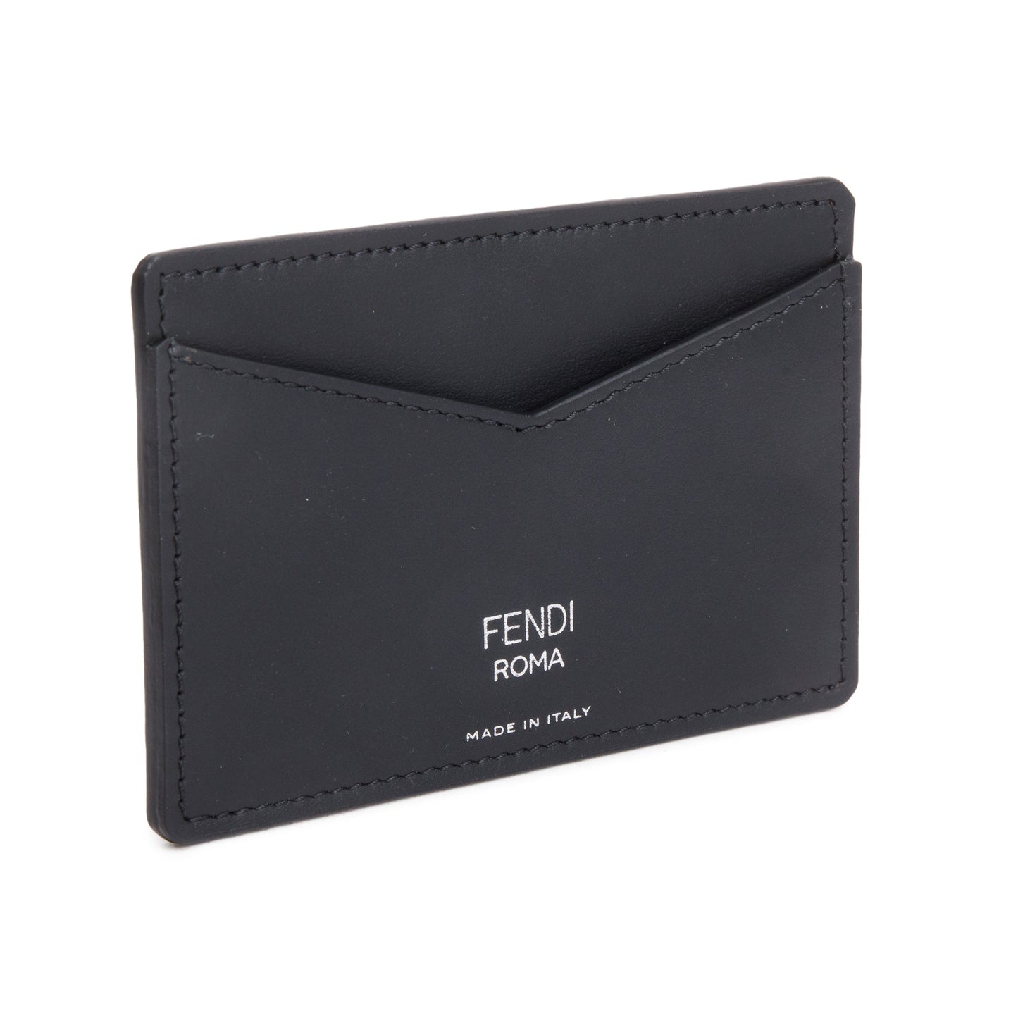 Fendi 2022 Black Leather Brown FF Zucca Canvas Card Case
