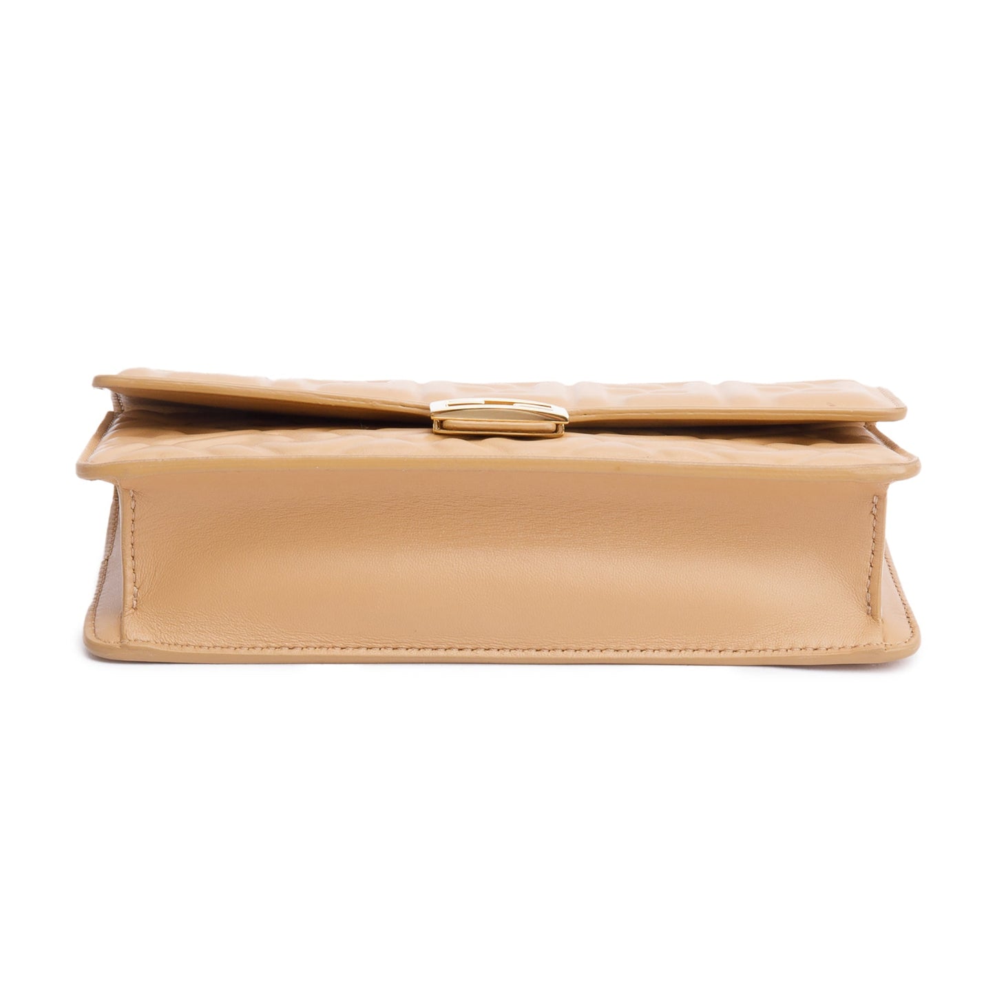 Fendi 2024 Beige FF Embossed Nappa Leather Baguette Wallet on Chain