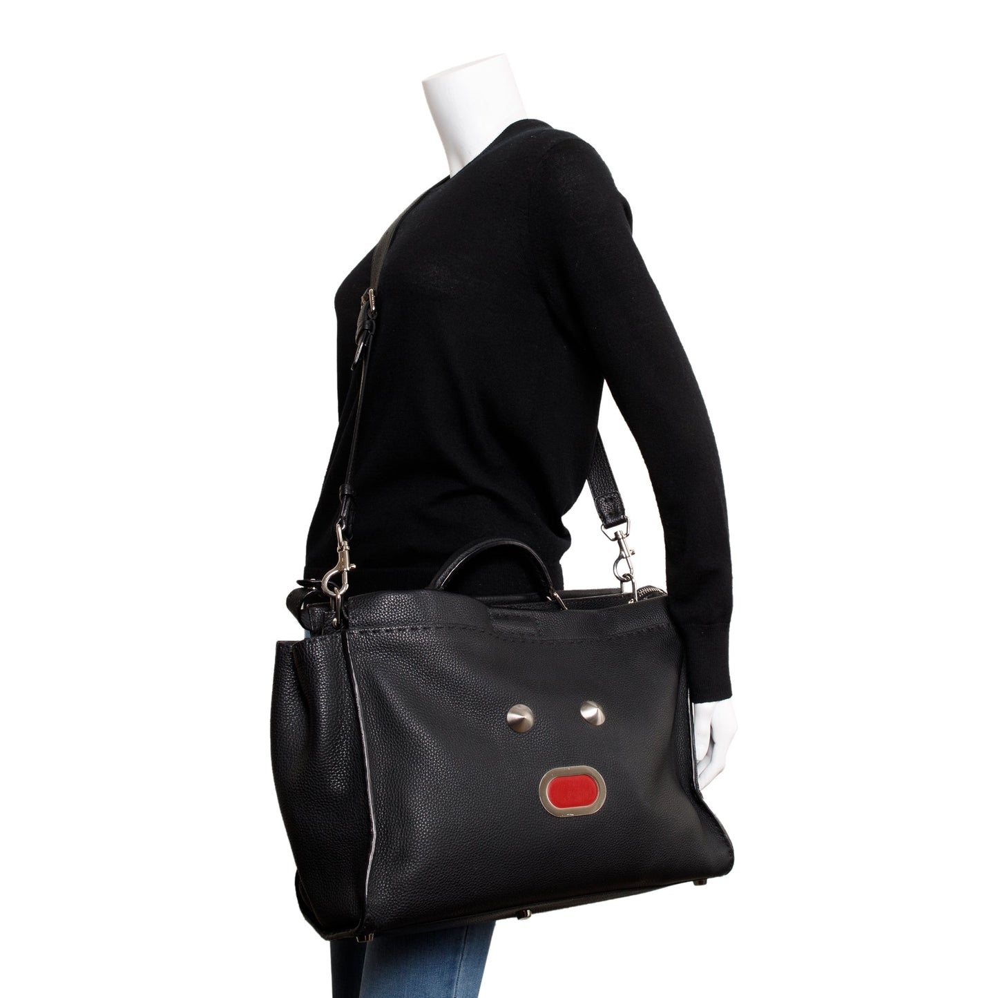 Fendi Black Calfskin Leather Faces XL Peekaboo Bag