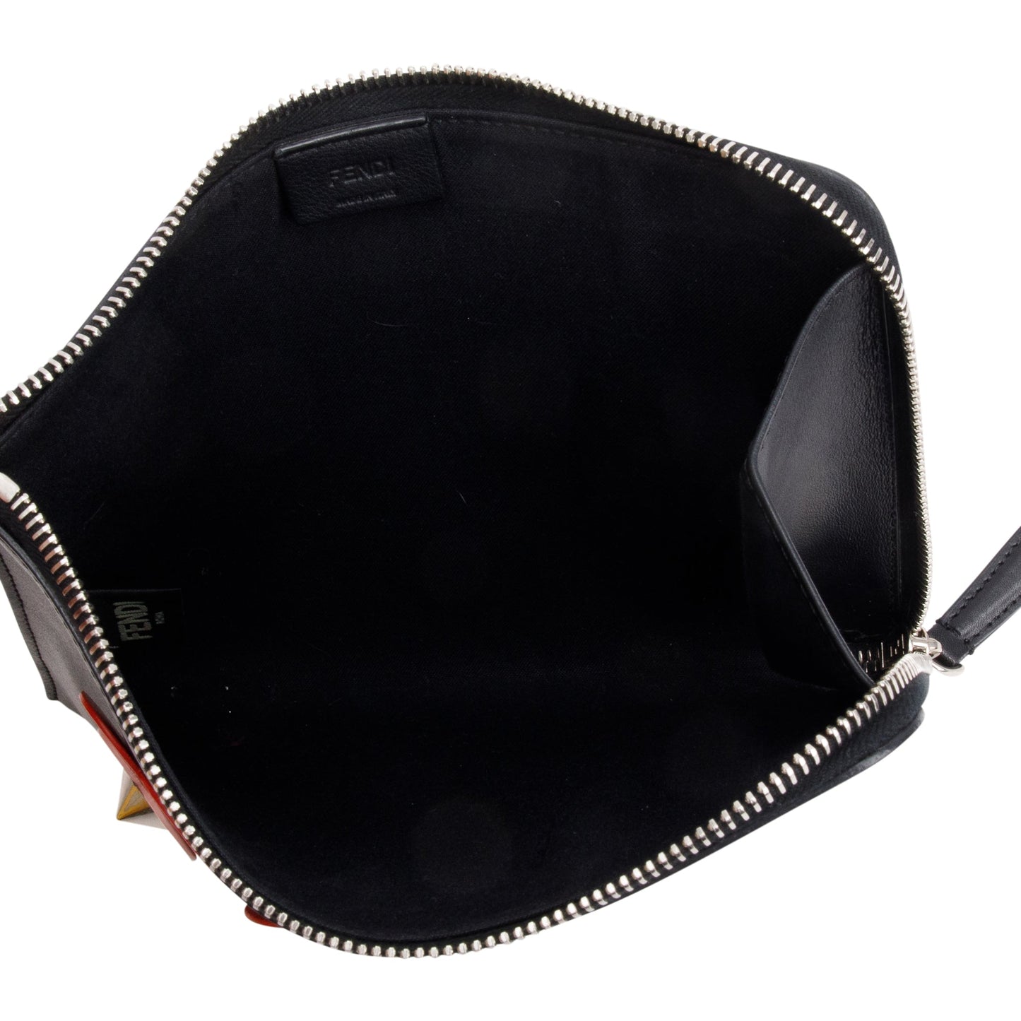 Fendi Black Calfskin Leather Studded Heart Zip Around Clutch
