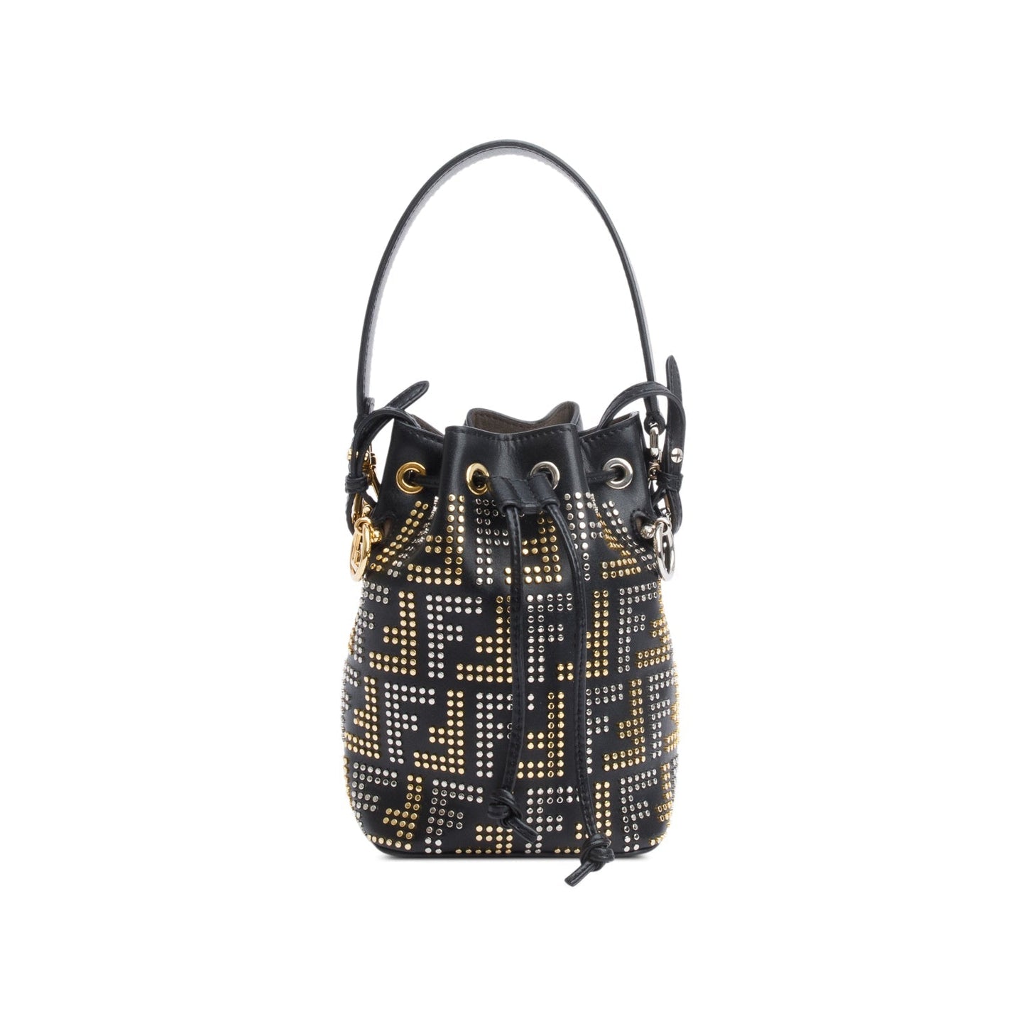 Fendi Black FF Studded Calfskin Leather Mini Mon Tresor Bucket Bag