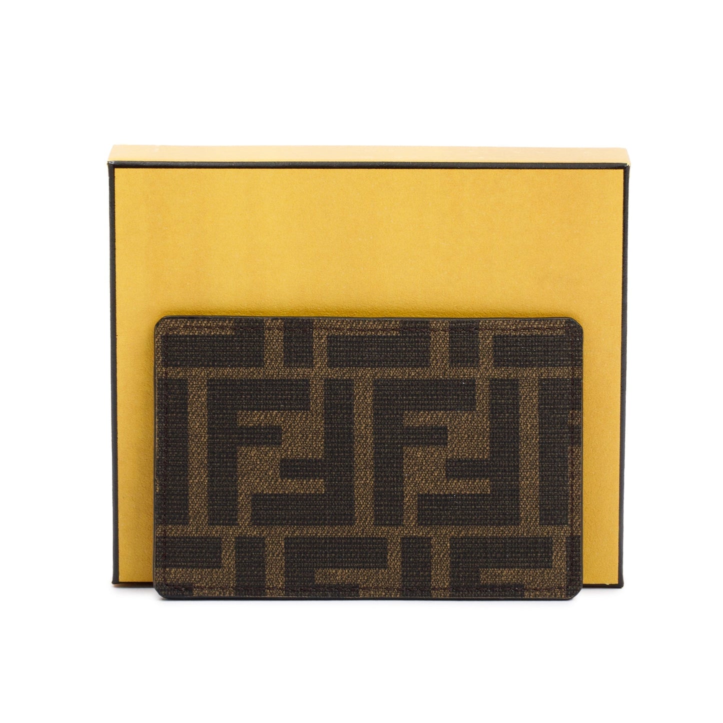 Fendi Black Leather FF Zucca Canvas Card Case