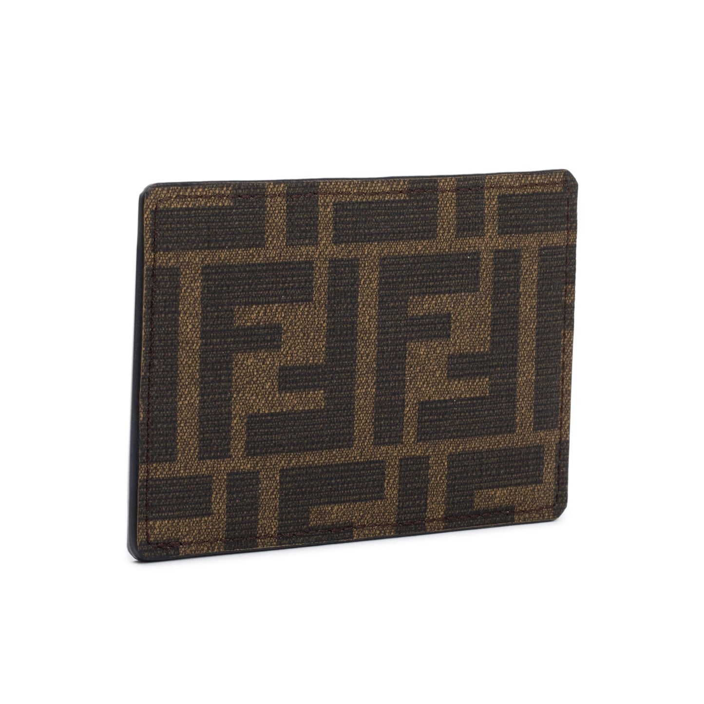 Fendi Black Leather FF Zucca Canvas Card Case