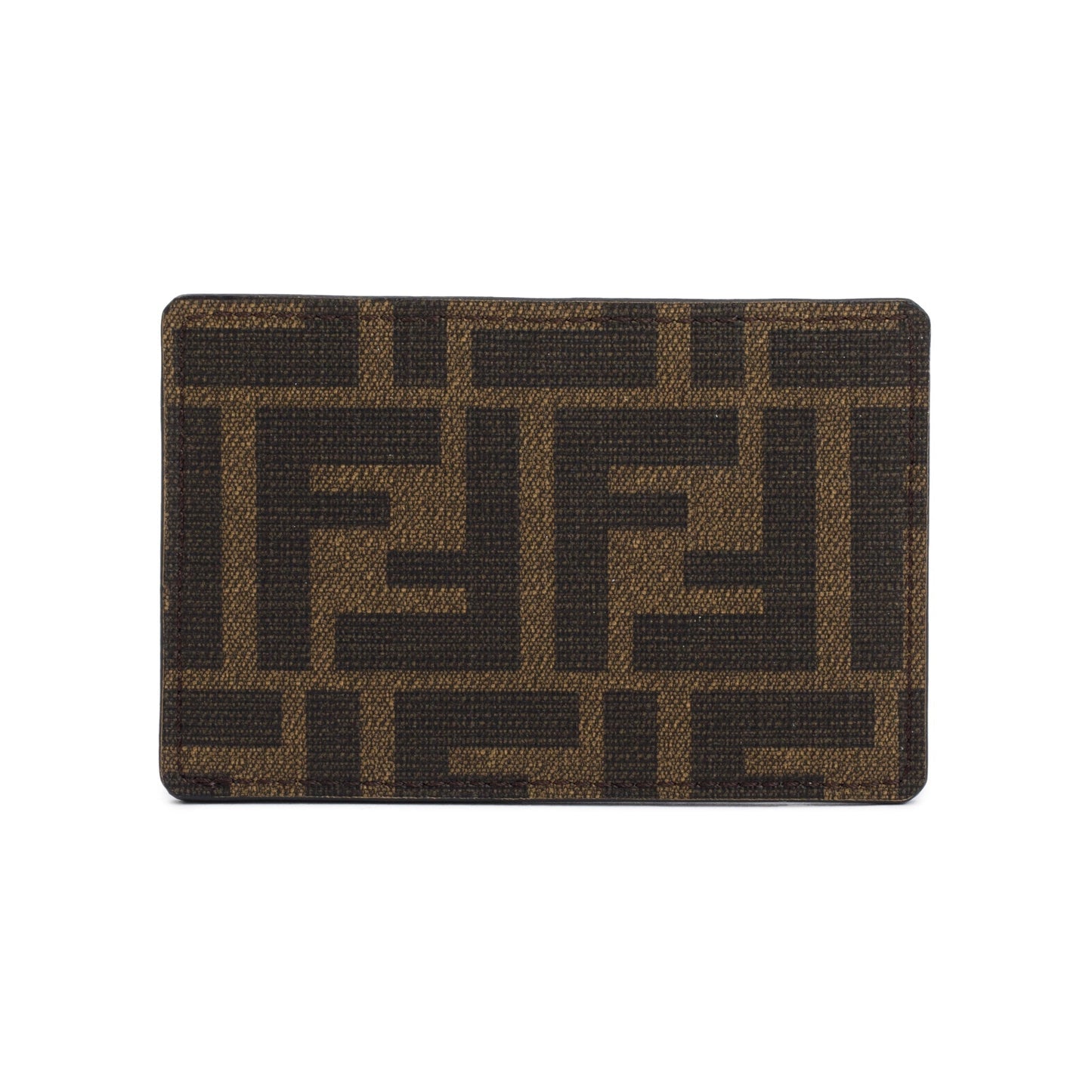 Fendi Black Leather FF Zucca Canvas Card Case