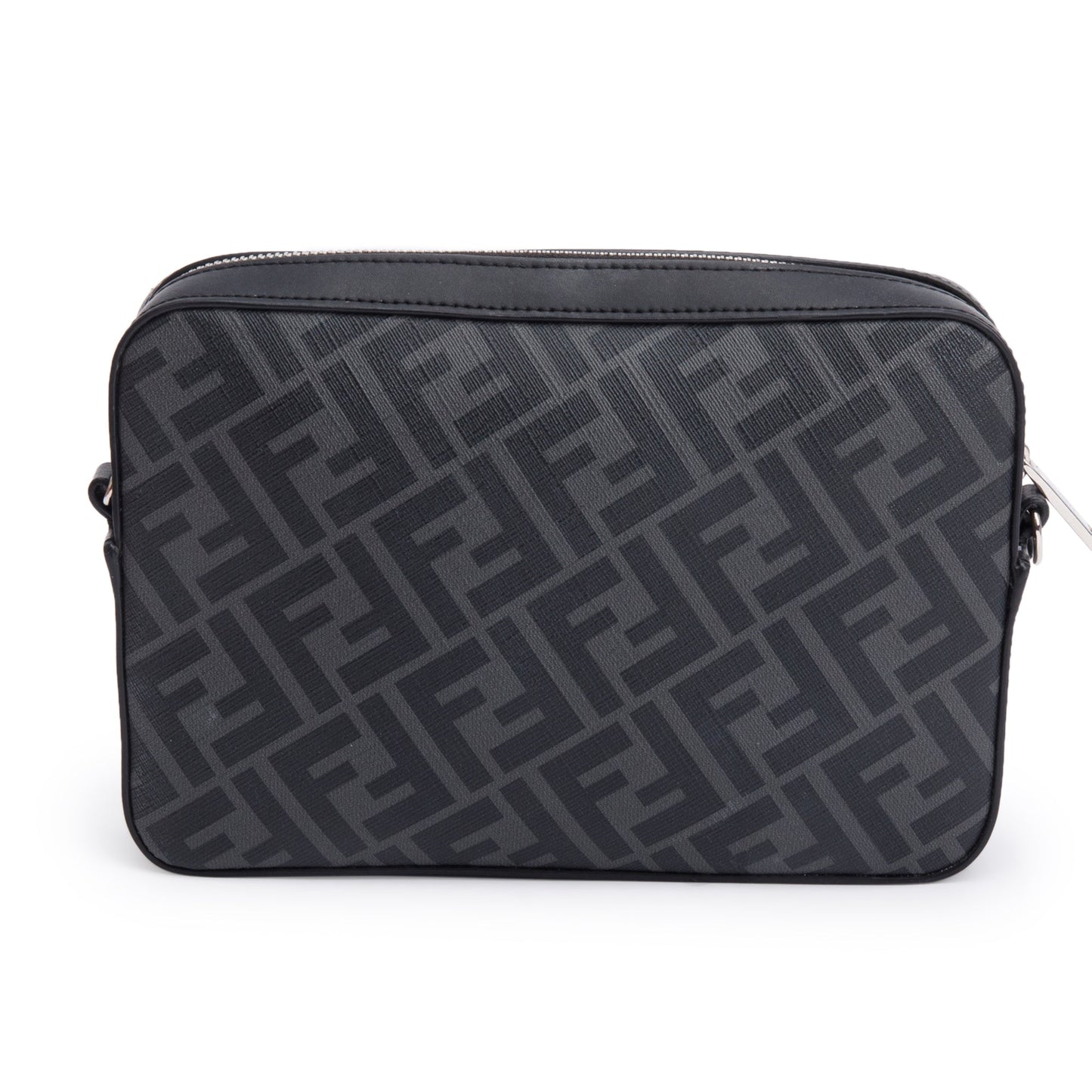 Fendi Black Vitello Liberty Leather Grey FF Canvas Diagonal Camera Case Bag