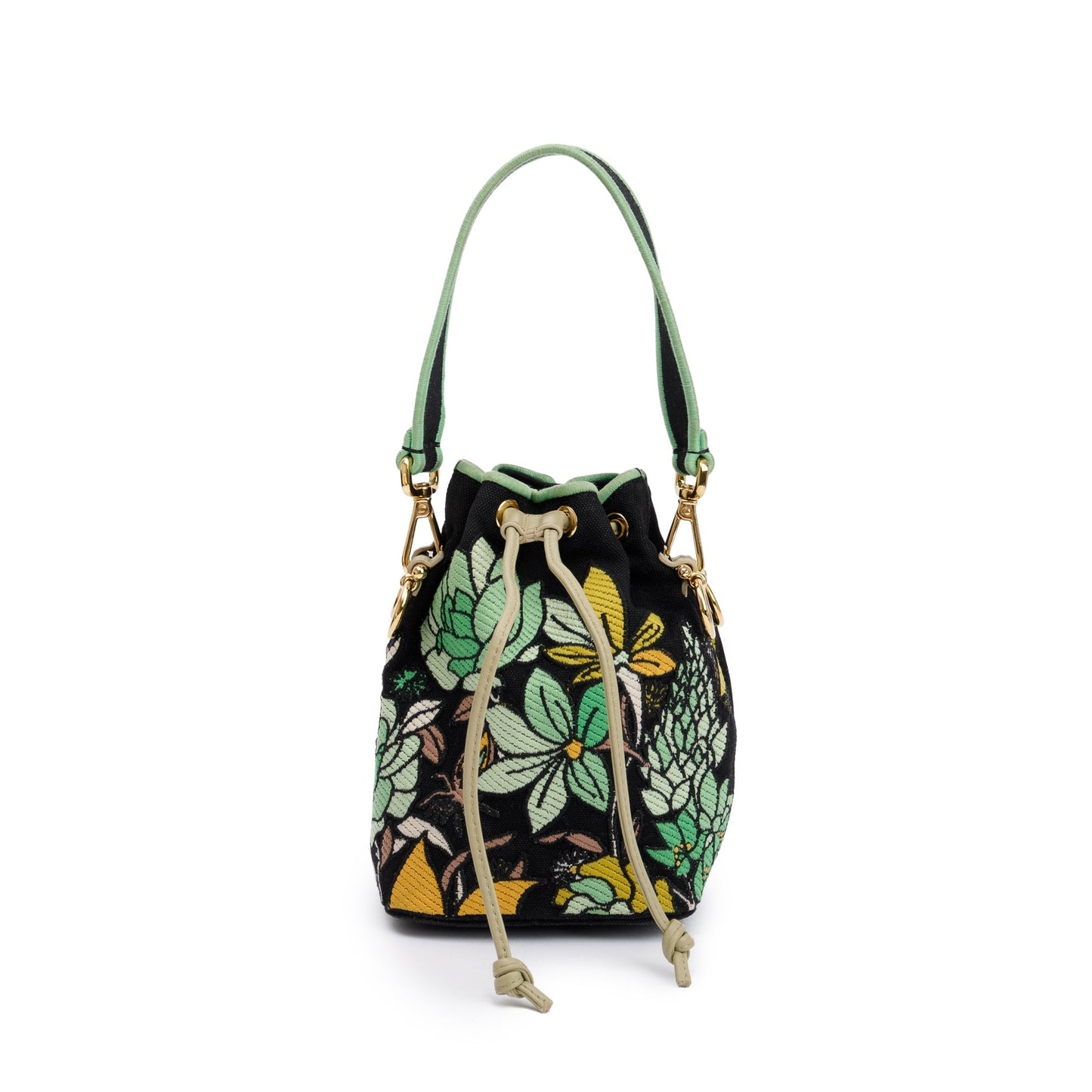 Fendi Black/Green Floral Embroidered Canvas Psychedelic Mini Mon Tresor Bucket Bag