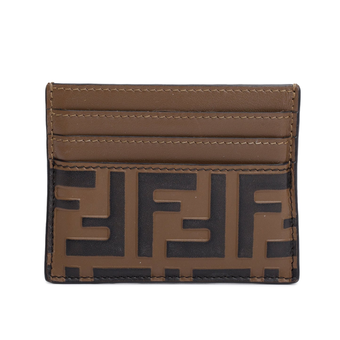 Fendi Brown & Black Vitello Soft FF Embossed Leather Card Holder