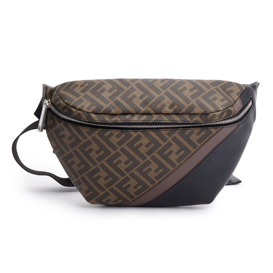 Fendi Brown FF Zucca Canvas Calfskin Leather 1974 Diagonal Belt Bag