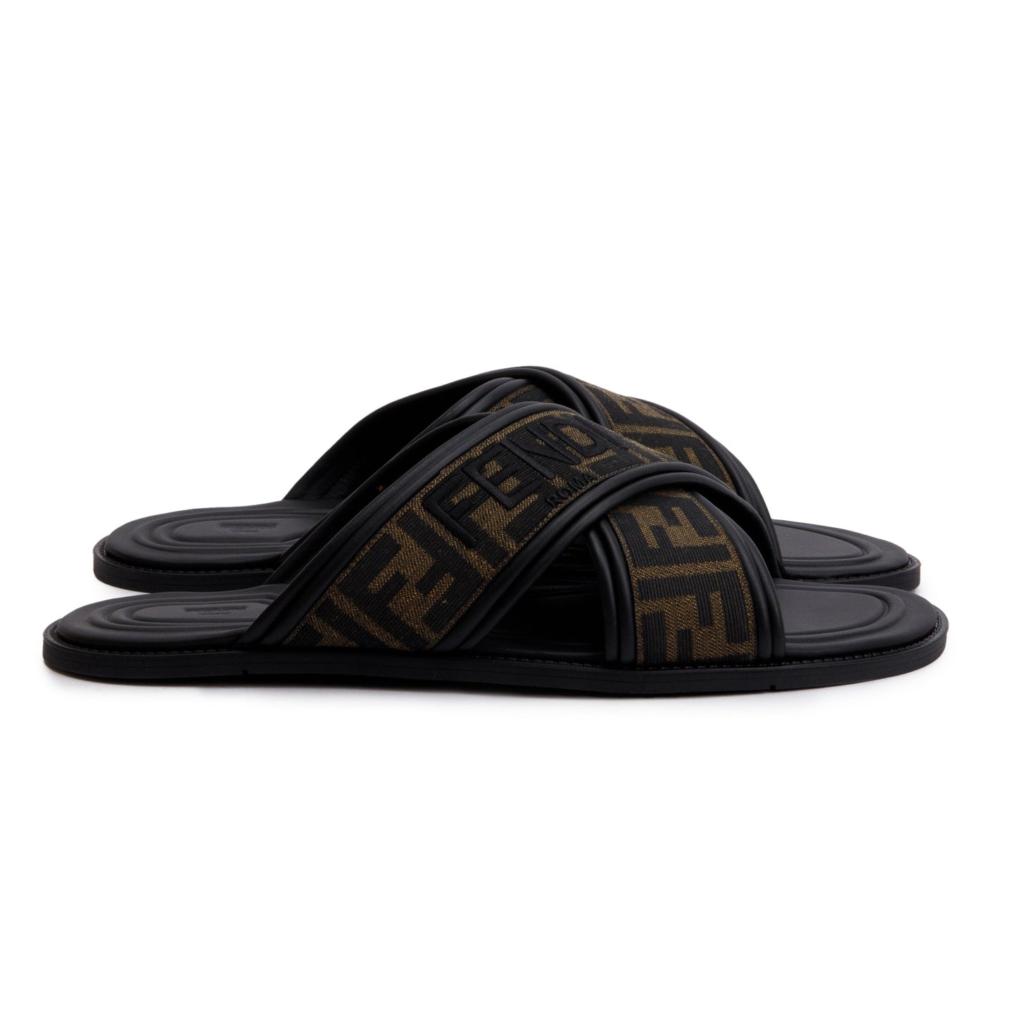 Fendi Brown Zucca FF Logo Canvas Slides, Size 11