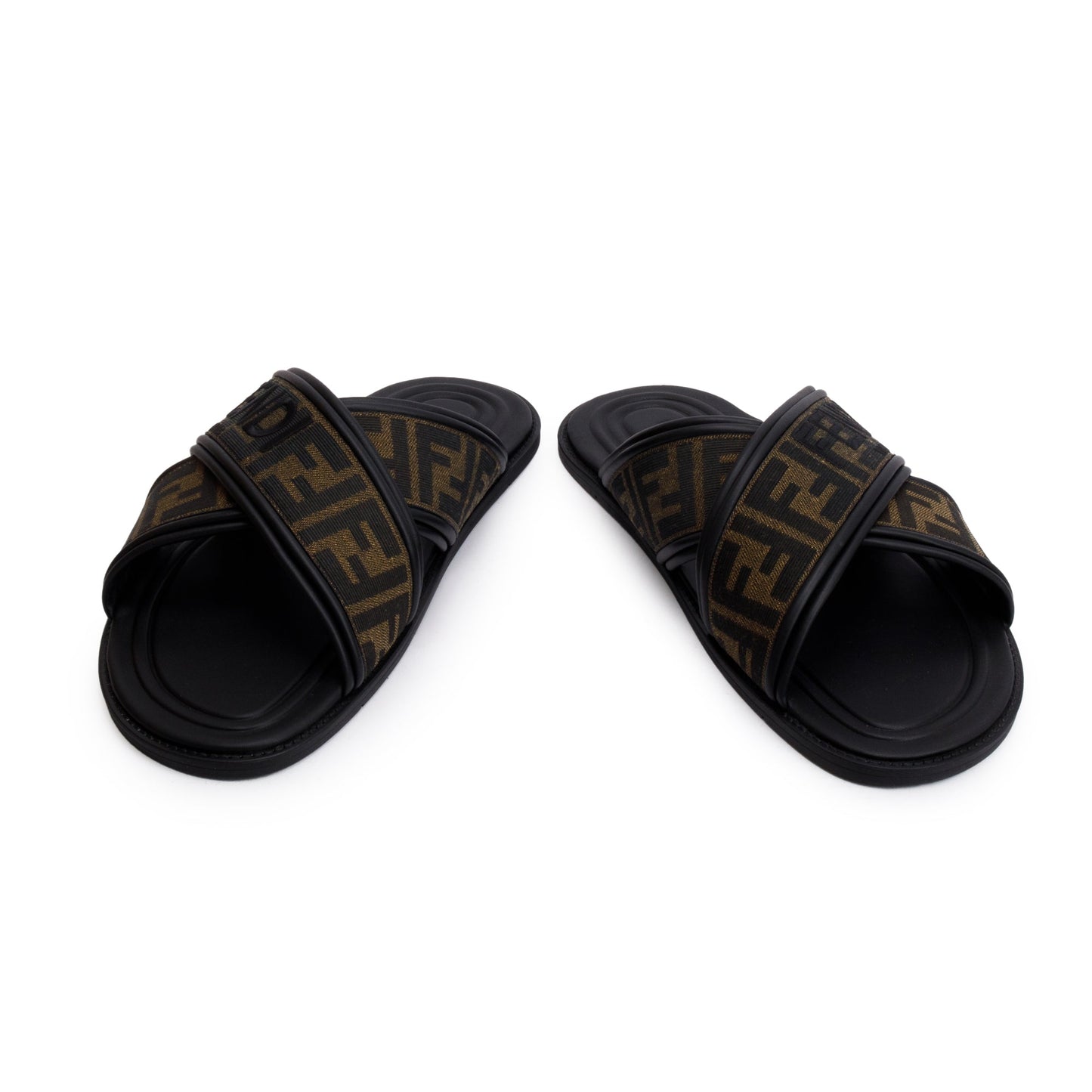 Fendi Brown Zucca FF Logo Canvas Slides, Size 11