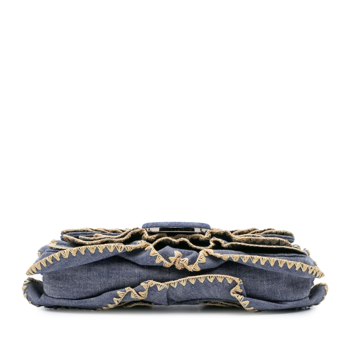 Fendi Embroidered Denim Ruffled F is Fendi Kan I Baguette