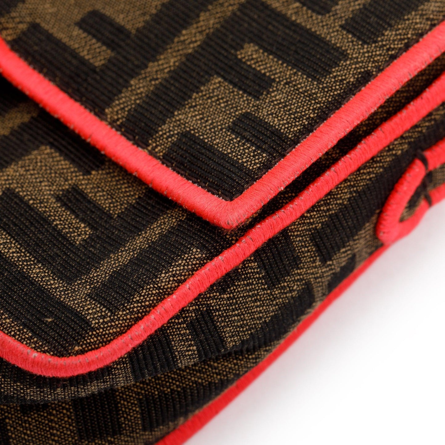 Fendi FF Zucca Canvas Mini Chain Baguette Crossbody Bag