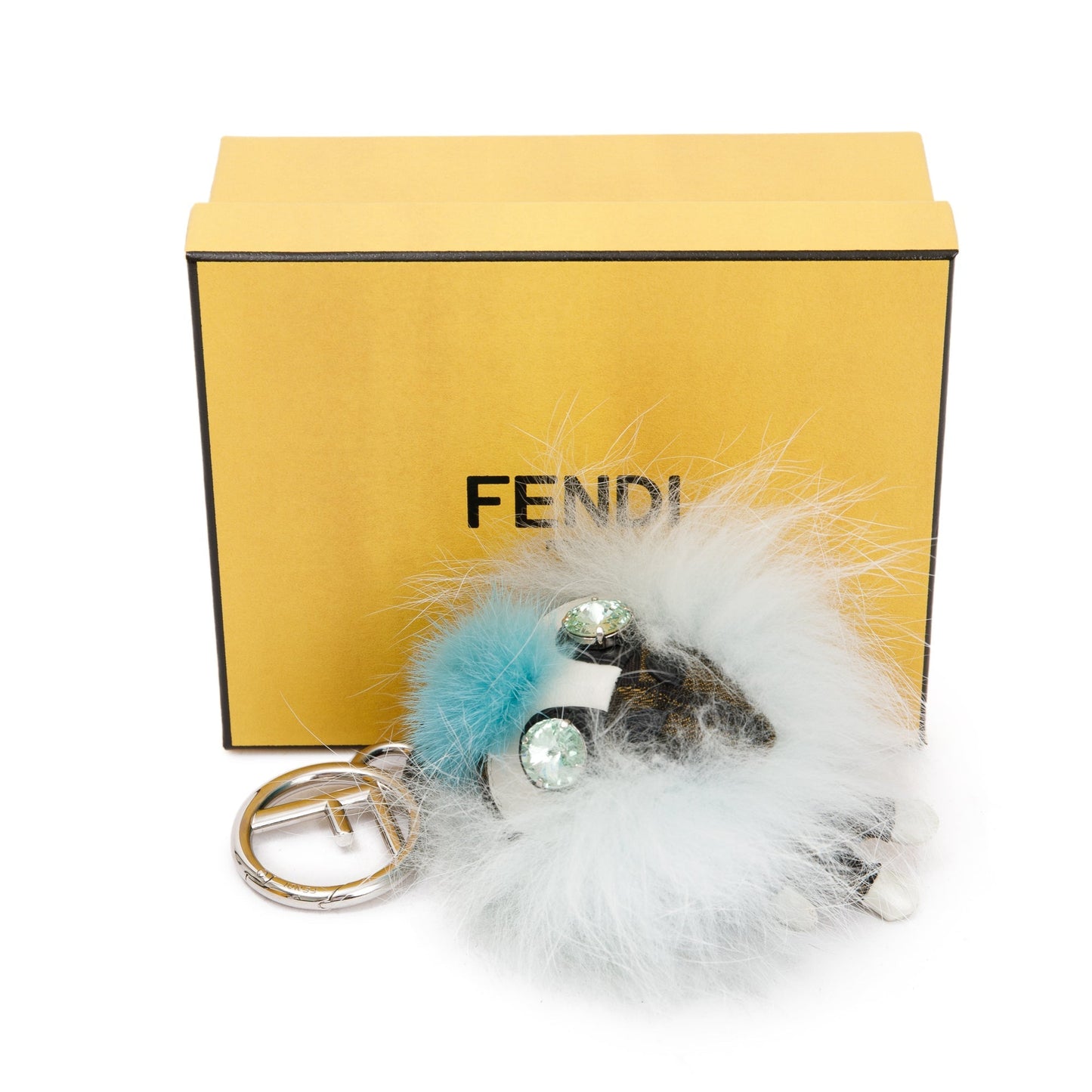Fendi FF Zucca Canvas Mink Fox Fur Space Monkey Bag Charm