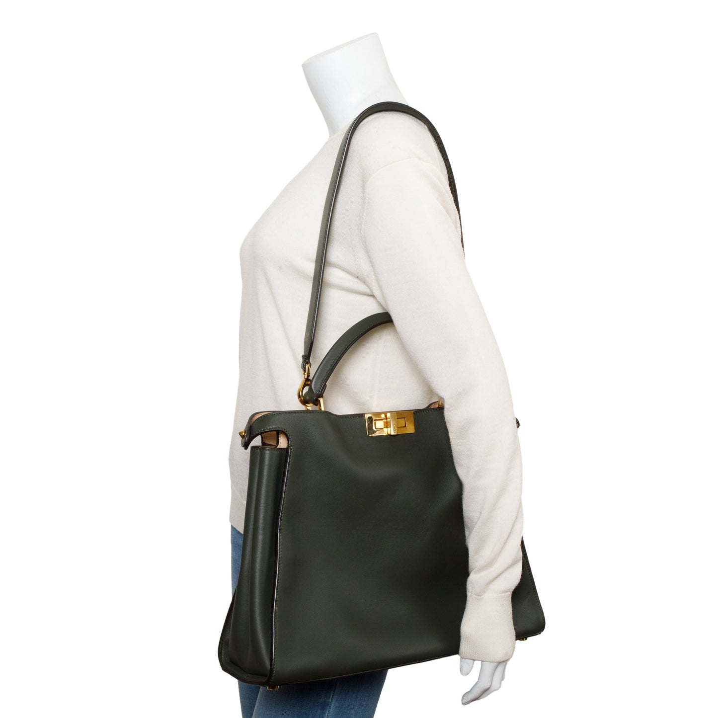 Fendi Green Calfskin Leather Large Peekaboo Bag
