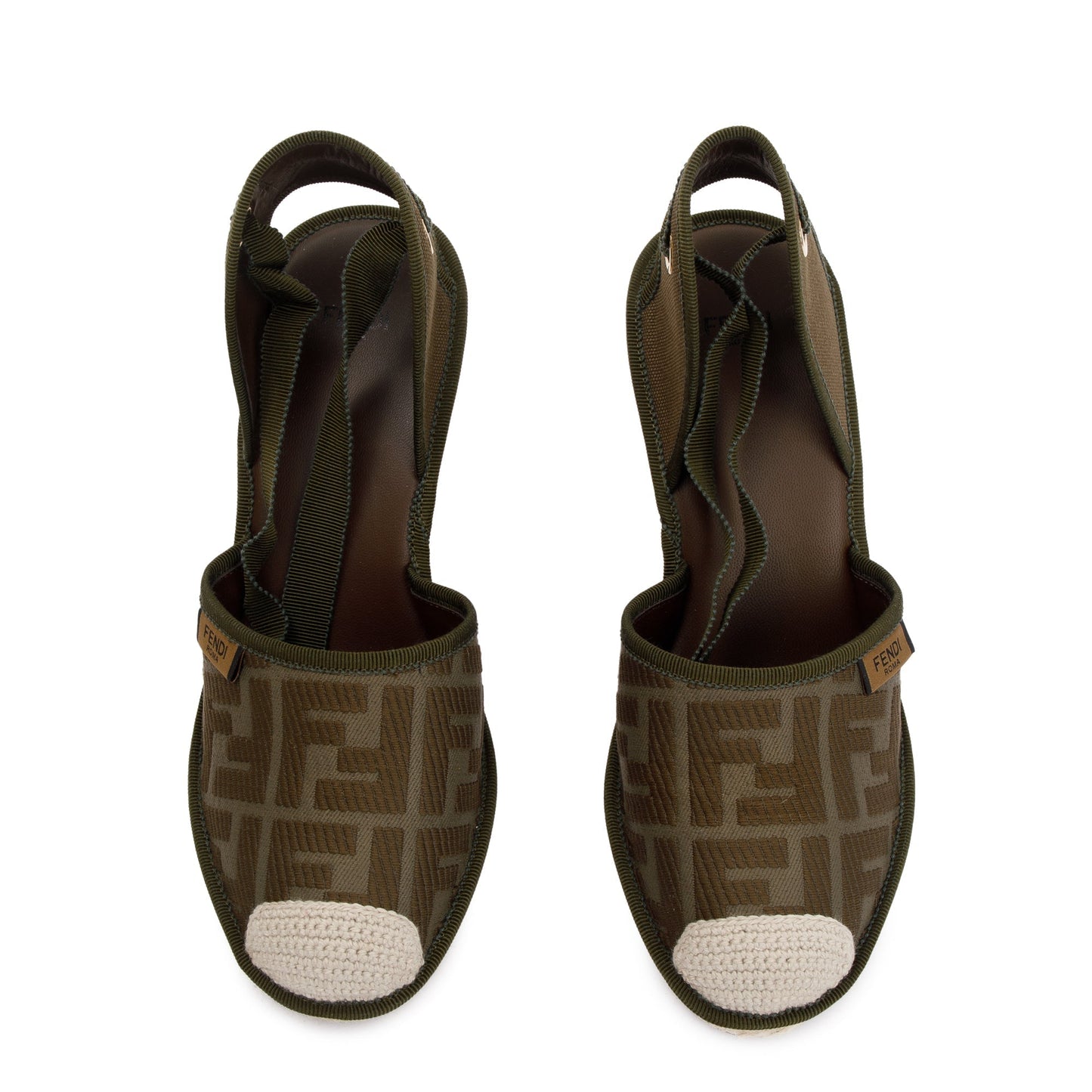 Fendi Green FF Zucca Logo Canvas Lace Up Espadrille, Size 38
