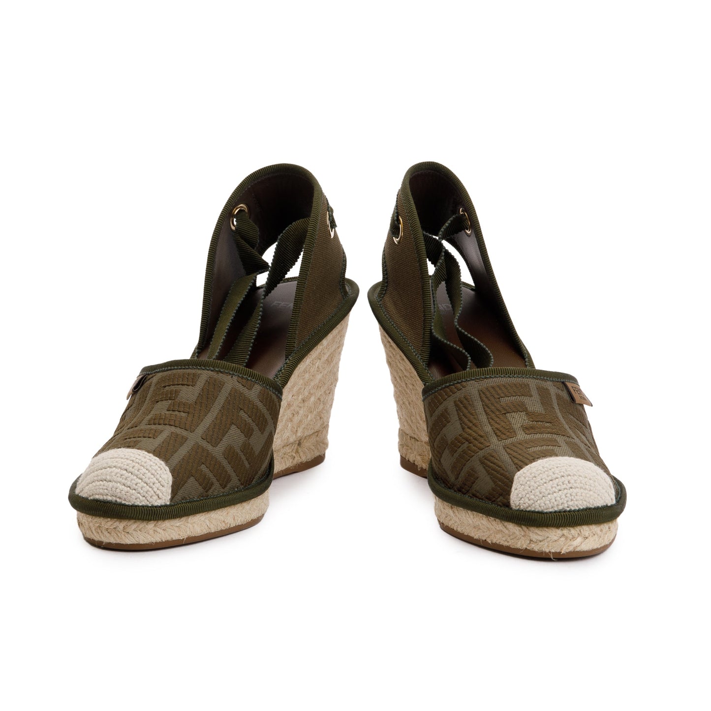 Fendi Green FF Zucca Logo Canvas Lace Up Espadrille, Size 38
