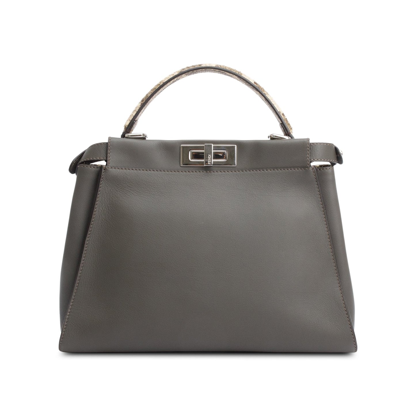 Fendi Grey Calfskin Leather Python Trim Medium Peekaboo Bag