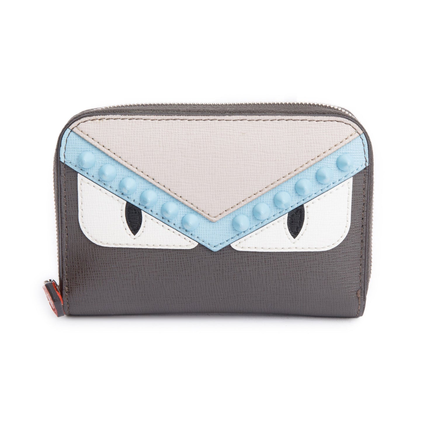 Fendi Grey & Multicolor Vitello Elite Leather Monster Eye Compact  Zipped Wallet