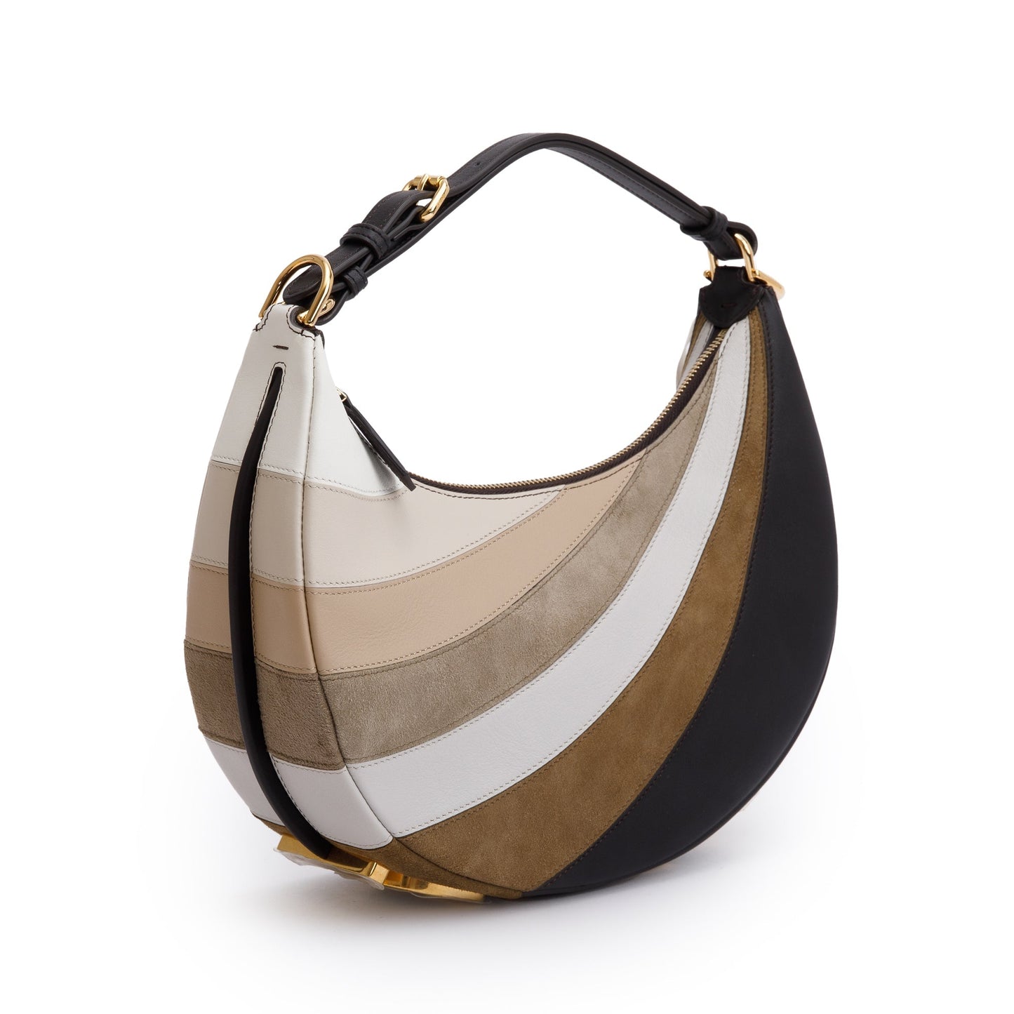 Fendi Grigio Multicolor Ebano Vitello Seta Suede Goatskin Small Rainbow Fendigraphy Bag
