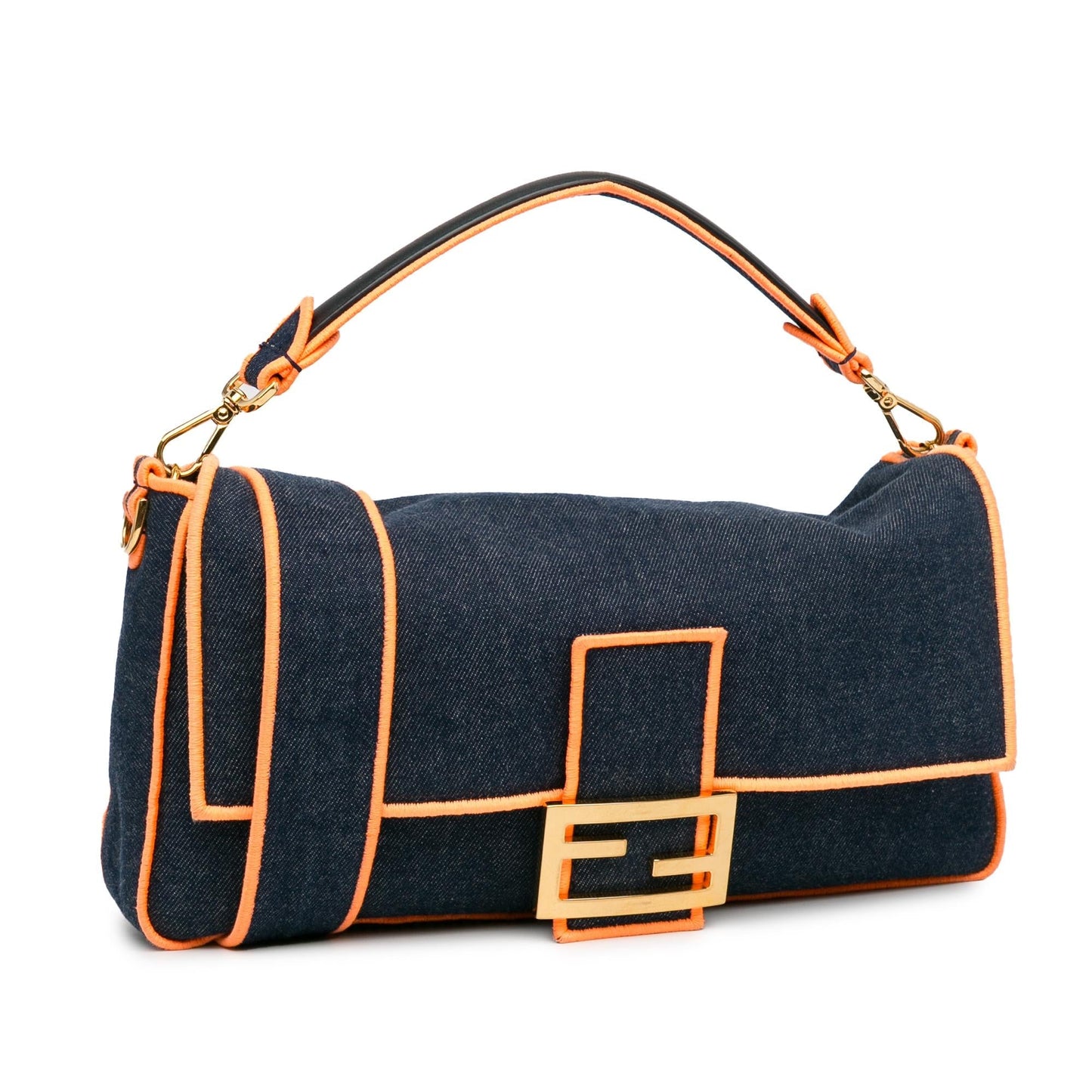 Fendi Large Denim Baguette Satchel