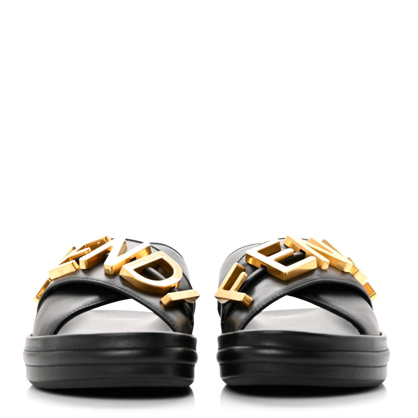 FENDI CALFSKIN LEATHER FENDIGRAPHY SLIDES