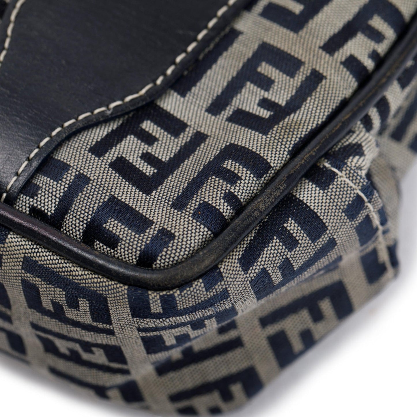 Fendi Navy FF Zucchino Canvas Leather Trimmed Mini Tote