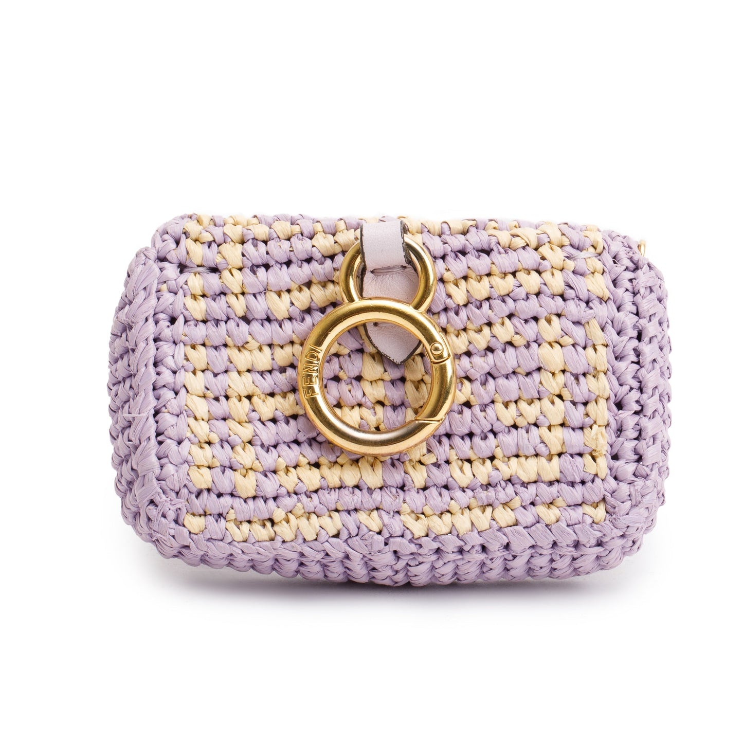 Fendi Raffia Vitello Seta FF Woven Nano Baguette Charm