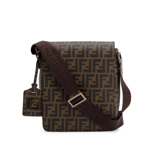 Fendi Small FF Zucca Coated Canvas Flap Messenger Bag