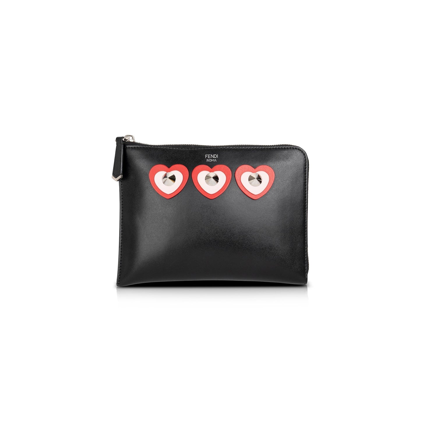 Fendi Studded Heart Zip Around Clutch