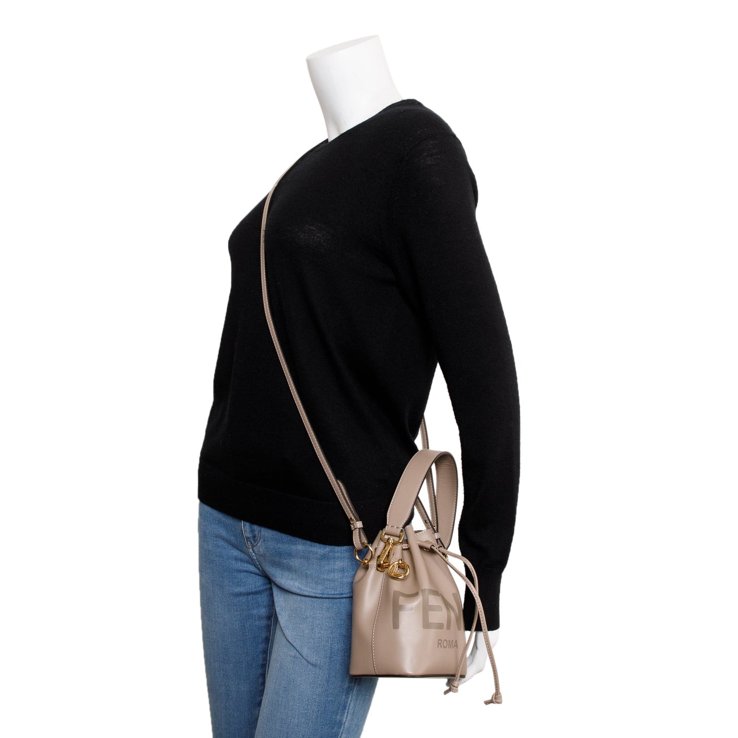 Fendi Taupe Calskin Leather Mini Mon Tresor Bucket Bag