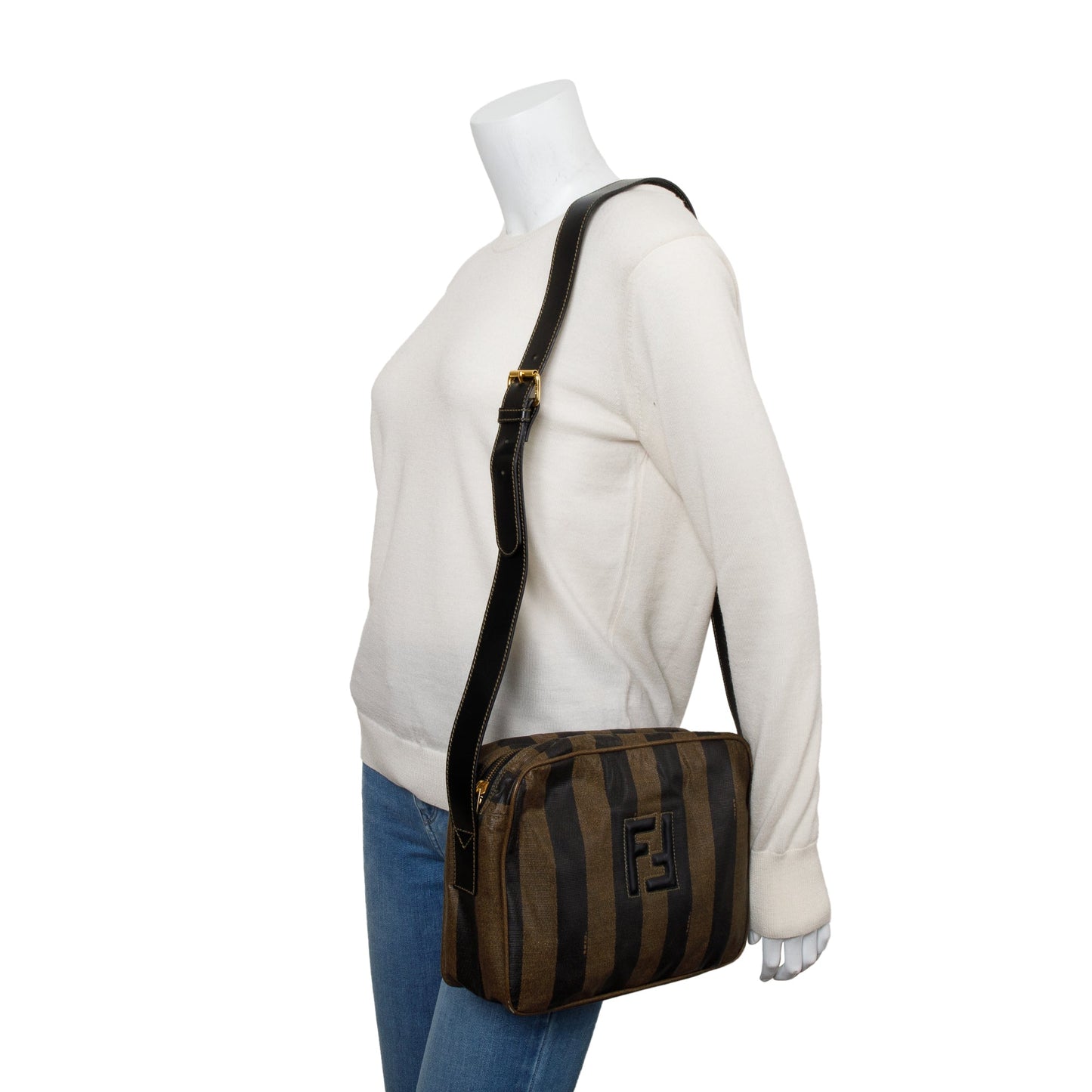 Fendi Brown Pequin Coated Canvas Crossbody Bag