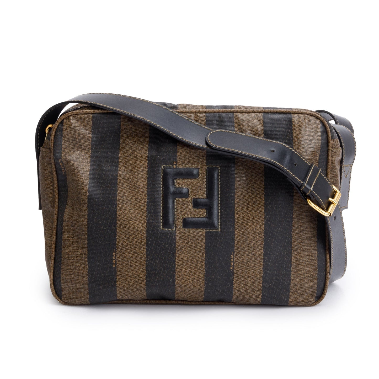 Fendi Brown Pequin Coated Canvas Crossbody Bag