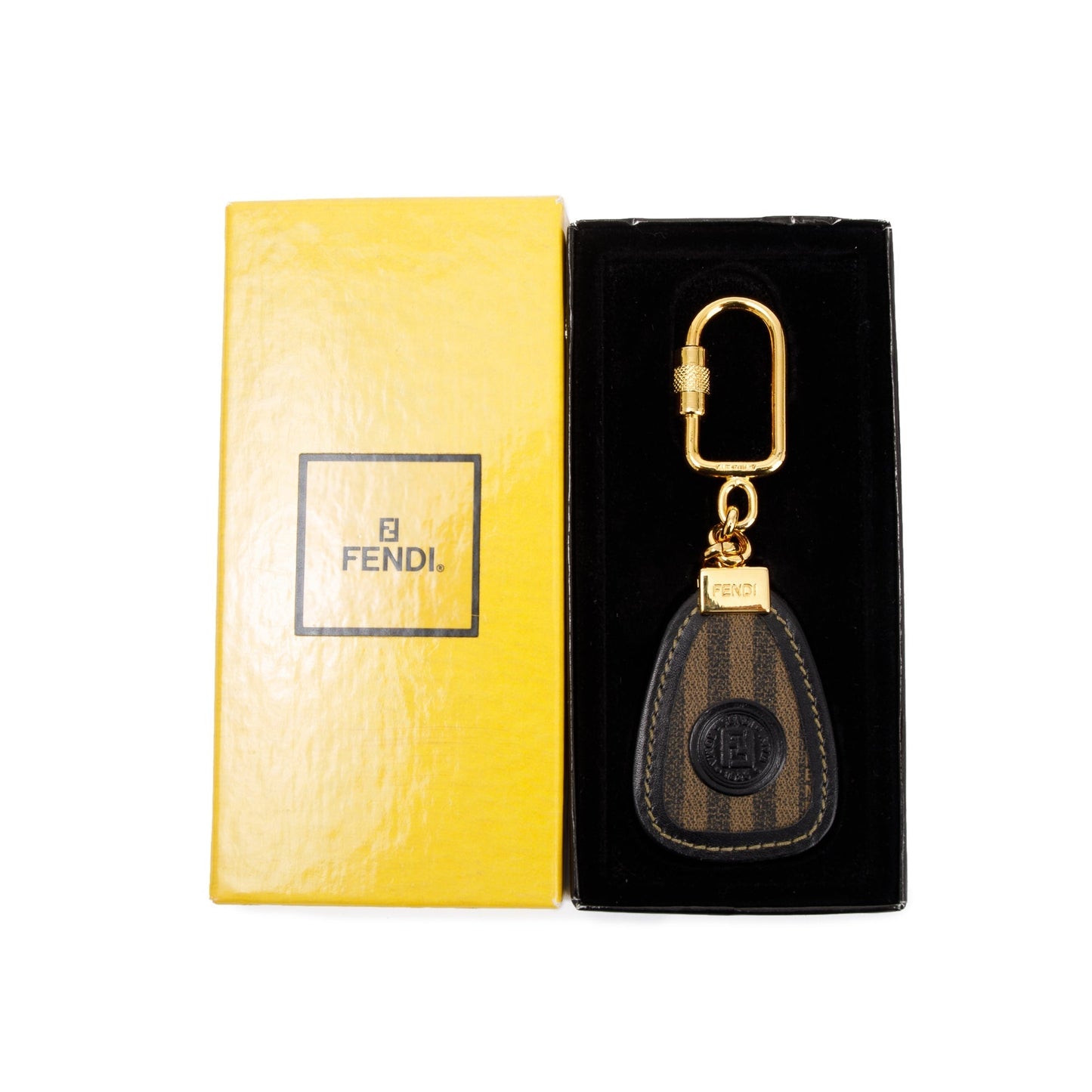 Fendi Vintage Canvas & Leather Logo Keychain