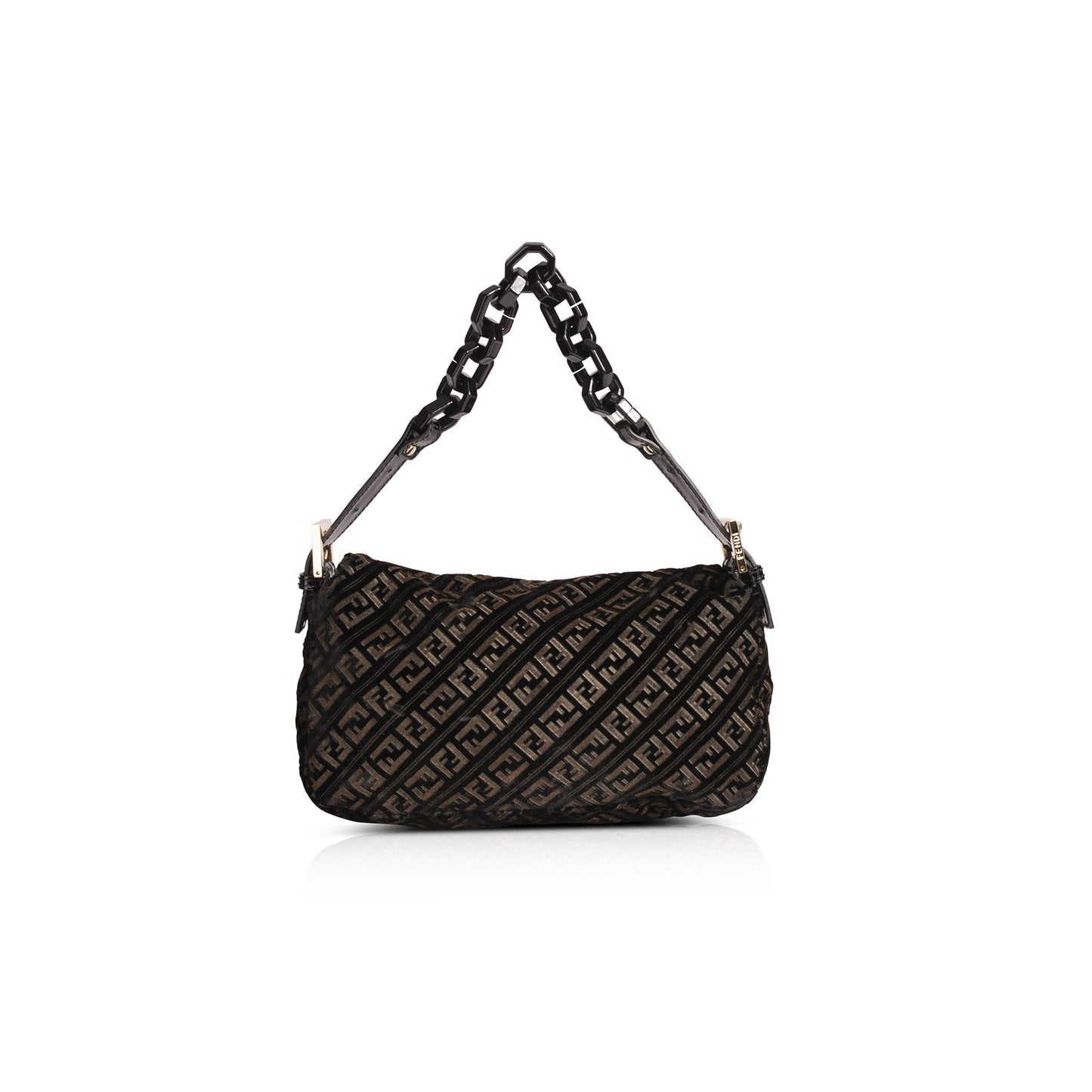 Fendi Vintage Velvet Zucca Resin Baguette Flap Bag