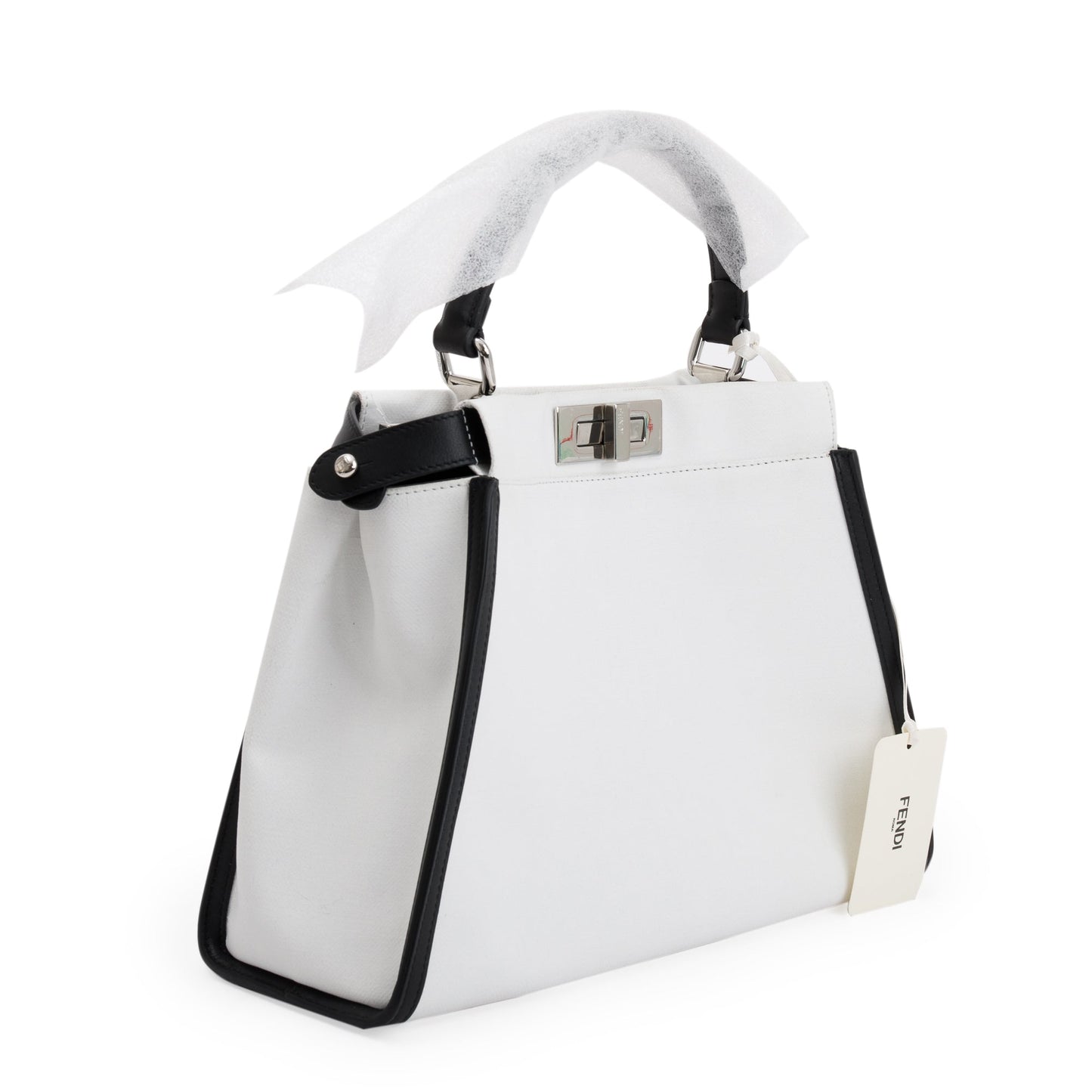 Fendi White & Black Canvas Calf Leather Medium Peekaboo Bag