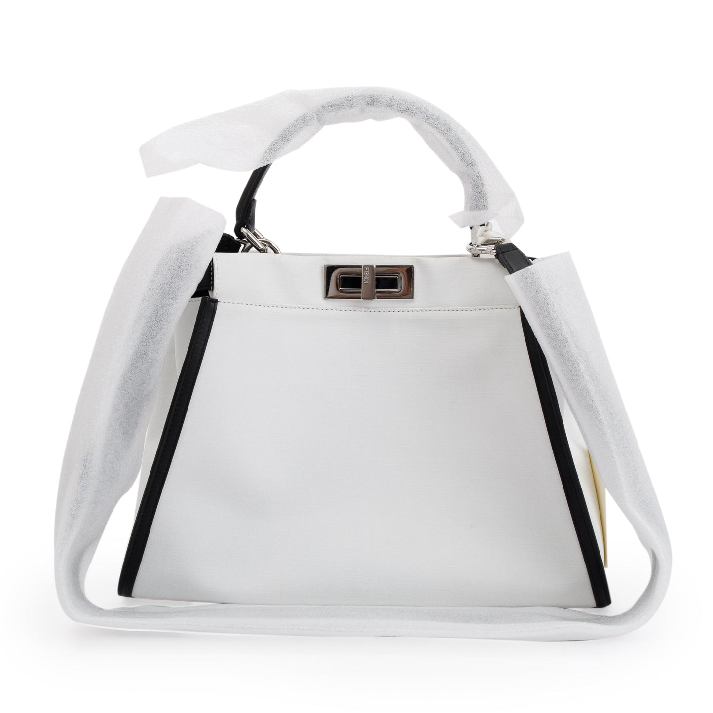 Fendi White & Black Canvas Calf Leather Medium Peekaboo Bag