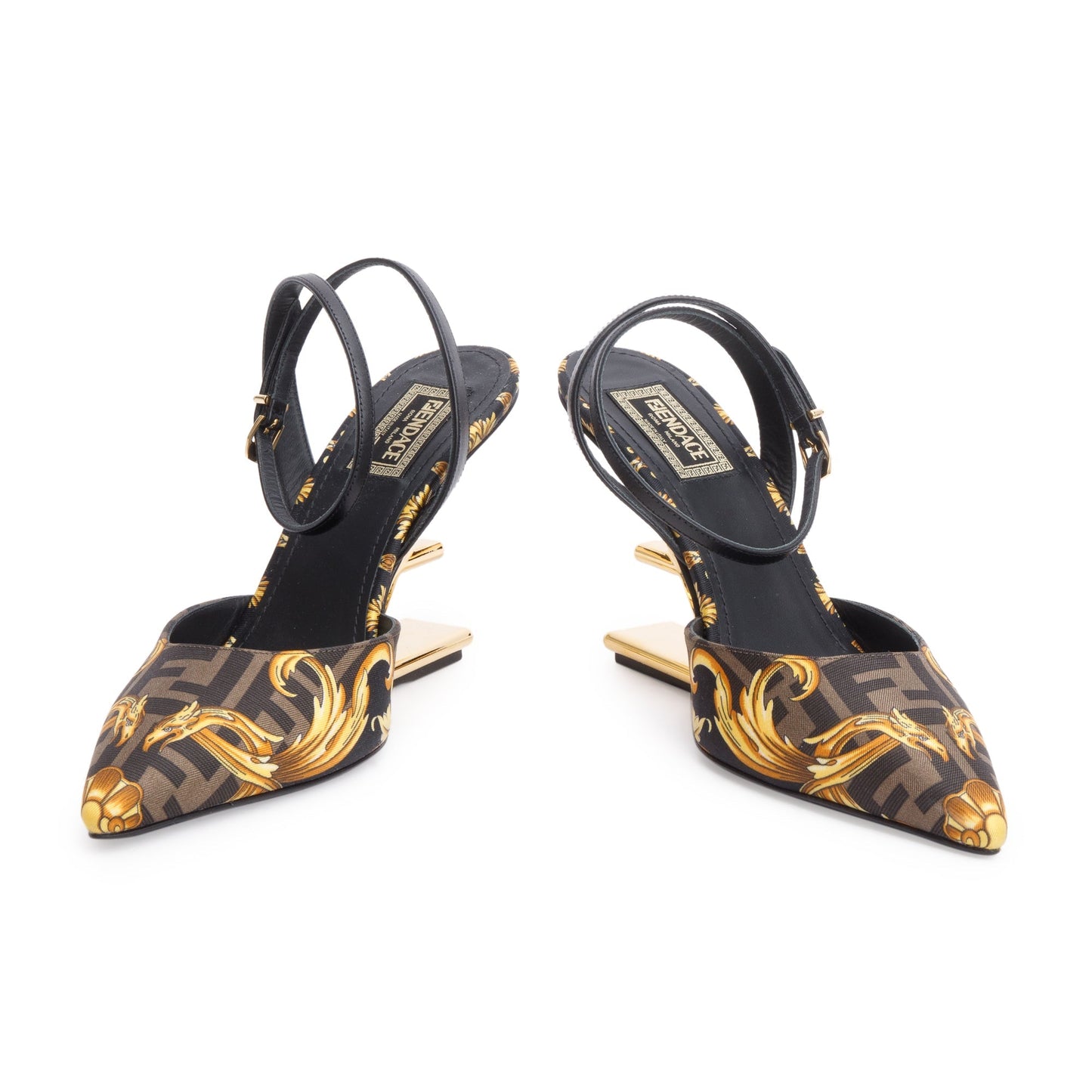 Fendi X Versace Brown Printed Canvas Fendace Slingback Pumps, Size 38
