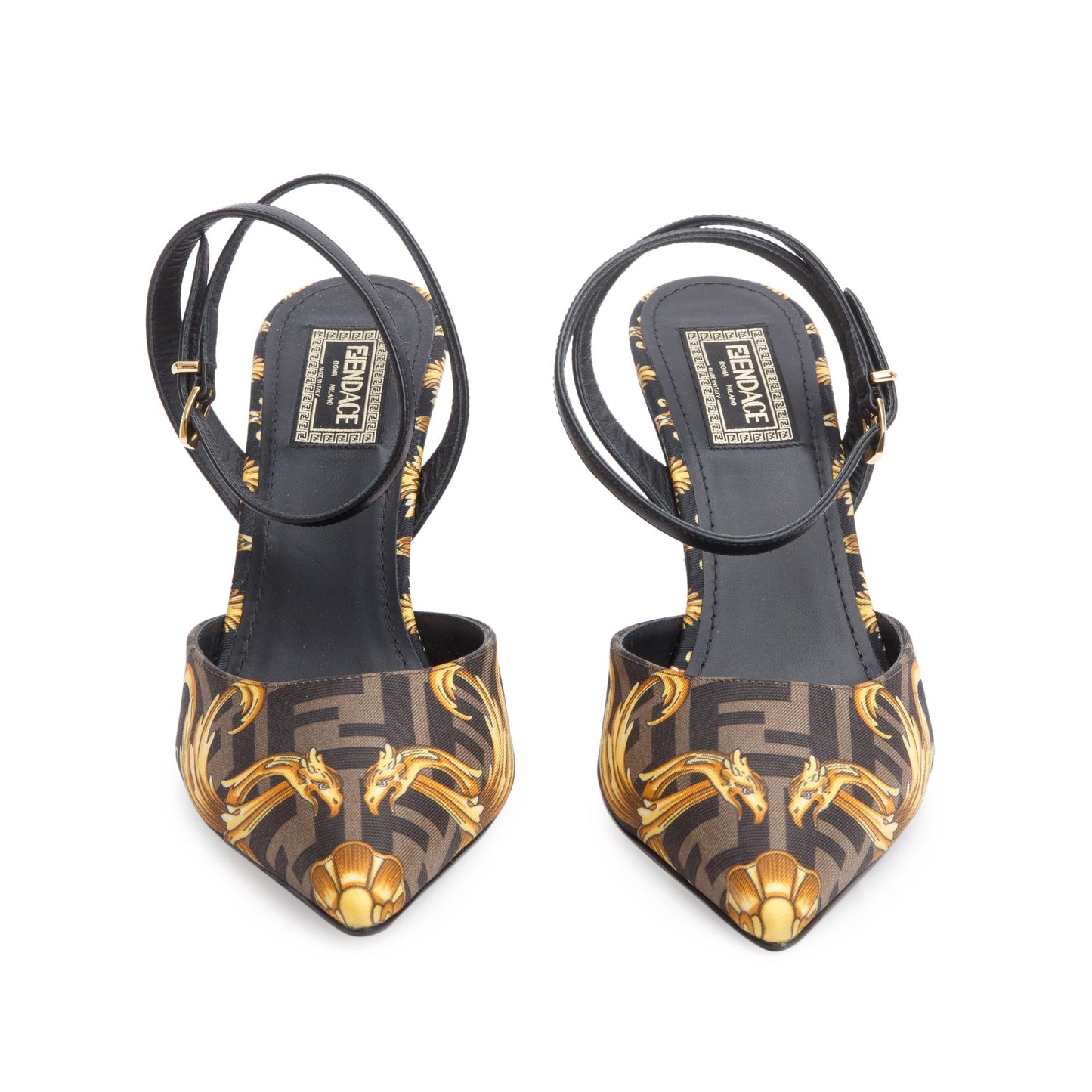 Fendi X Versace Brown Printed Canvas Fendace Slingback Pumps, Size 38