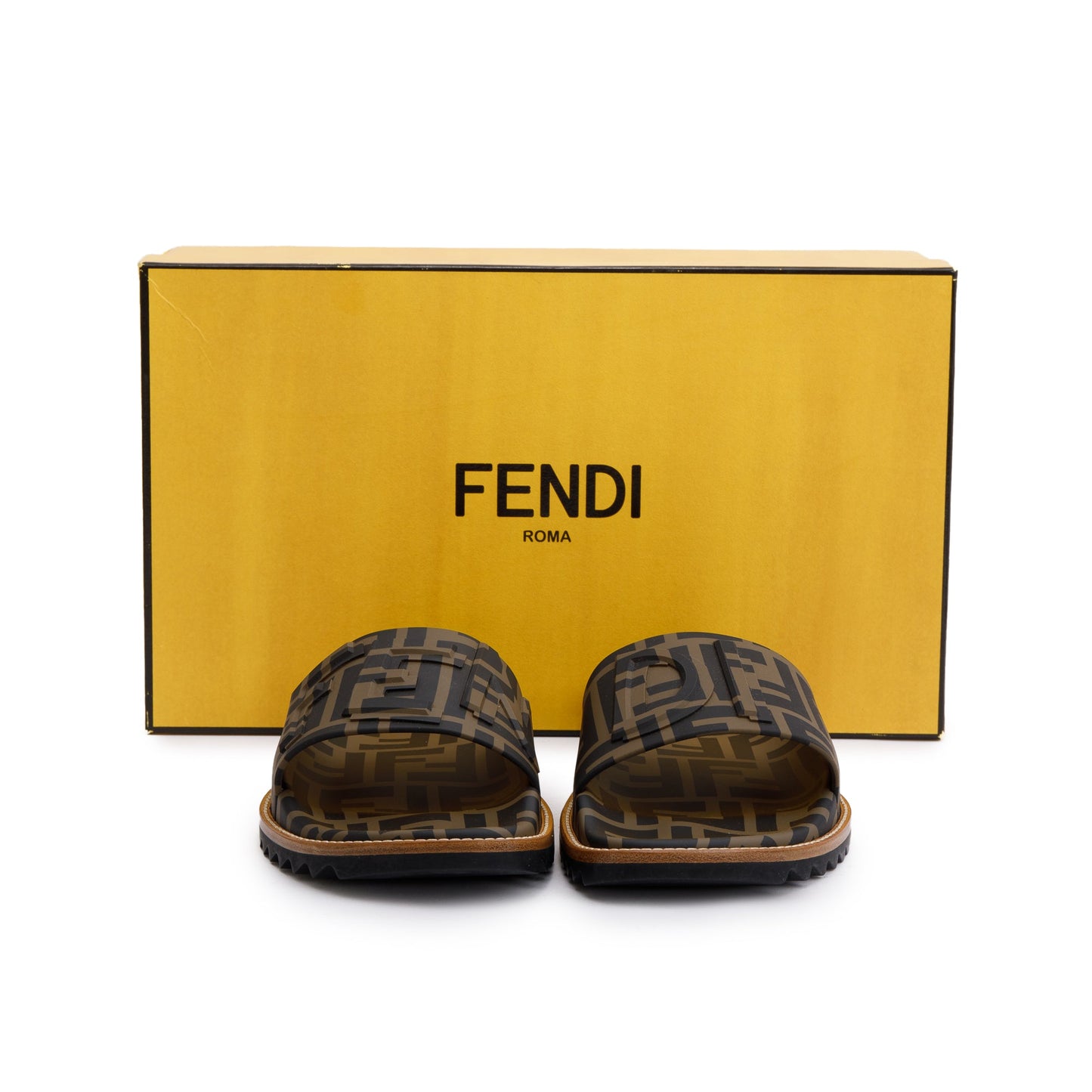 Fendi Zucca FF Logo Rubber Slides, Mens Size 6