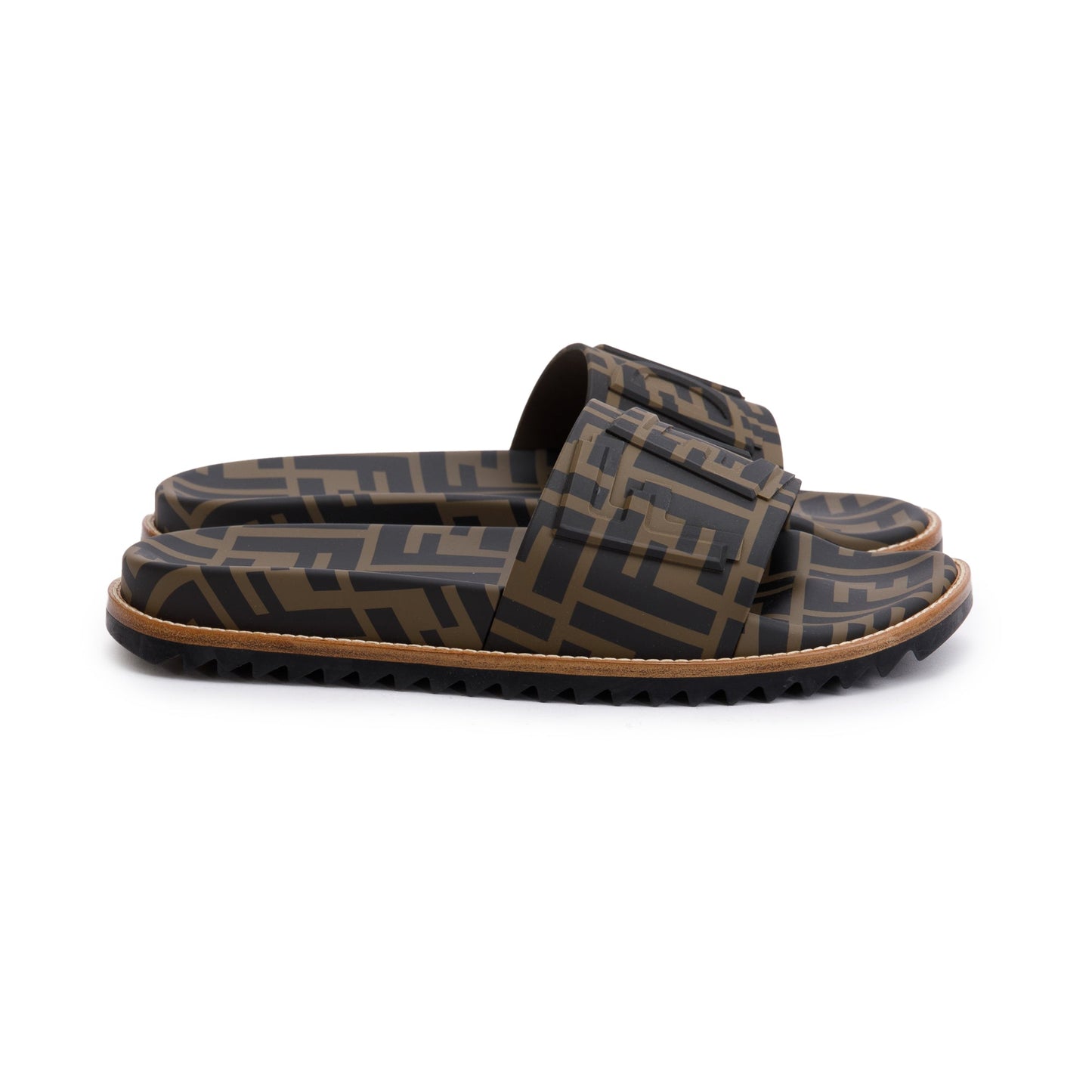 Fendi Zucca FF Logo Rubber Slides, Mens Size 6