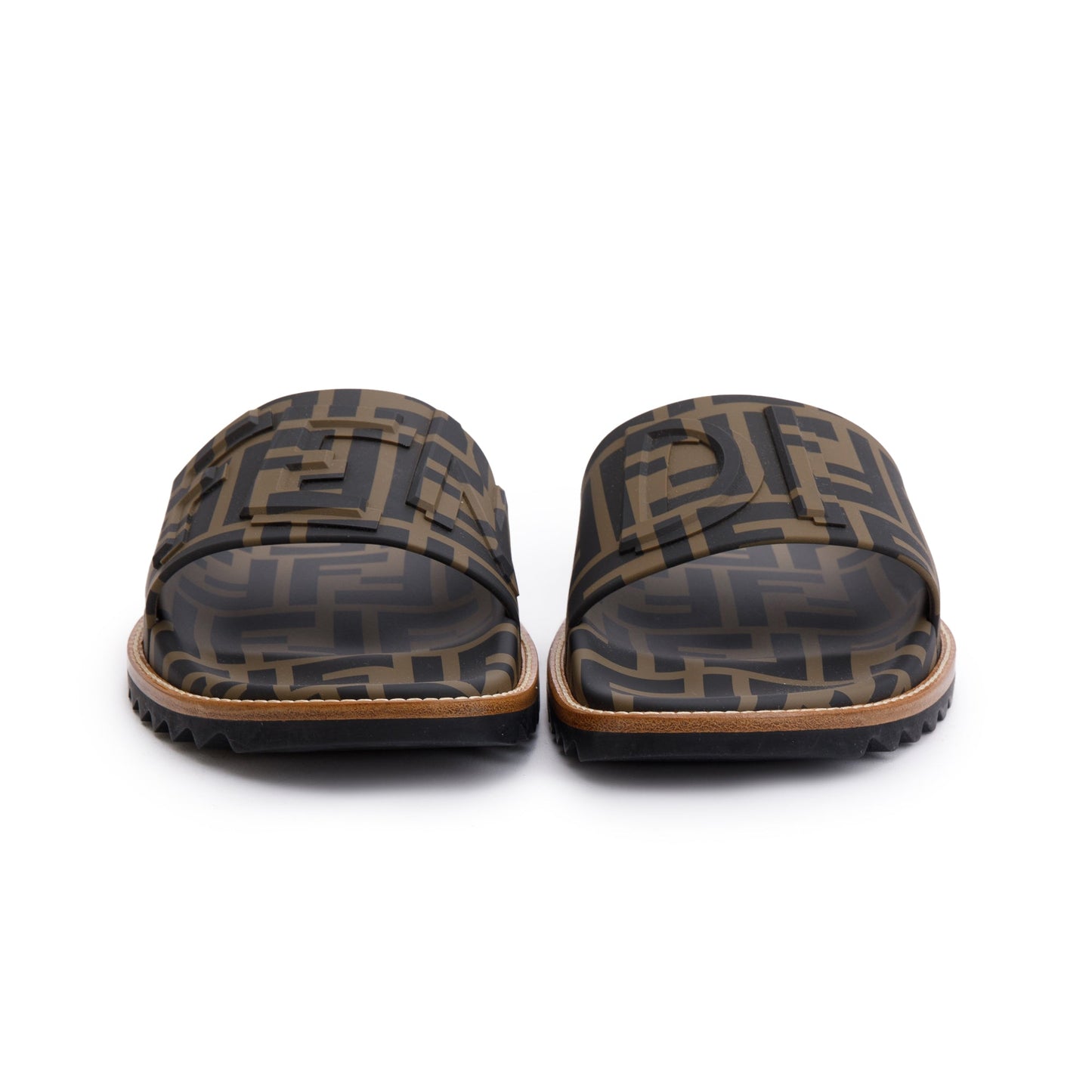 Fendi Zucca FF Logo Rubber Slides, Mens Size 6