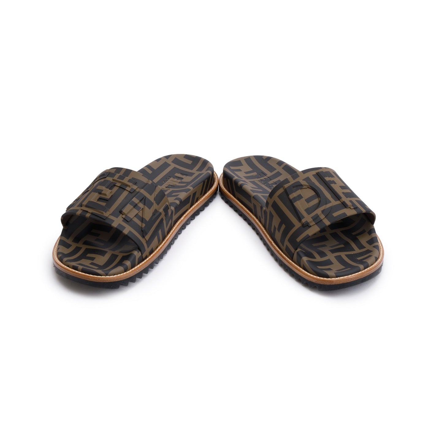 Fendi Zucca FF Logo Rubber Slides, Mens Size 6