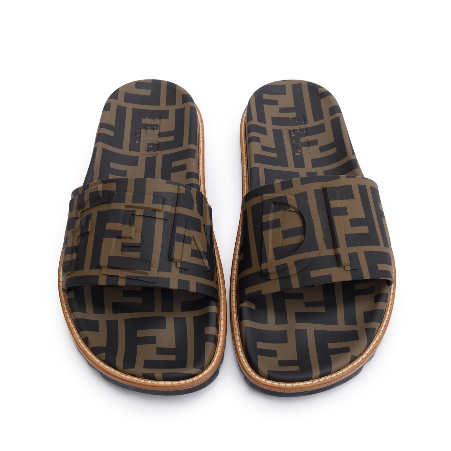 Fendi Zucca FF Logo Rubber Slides, Mens Size 6