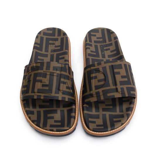 Fendi Zucca FF Logo Rubber Slides, Mens Size 6