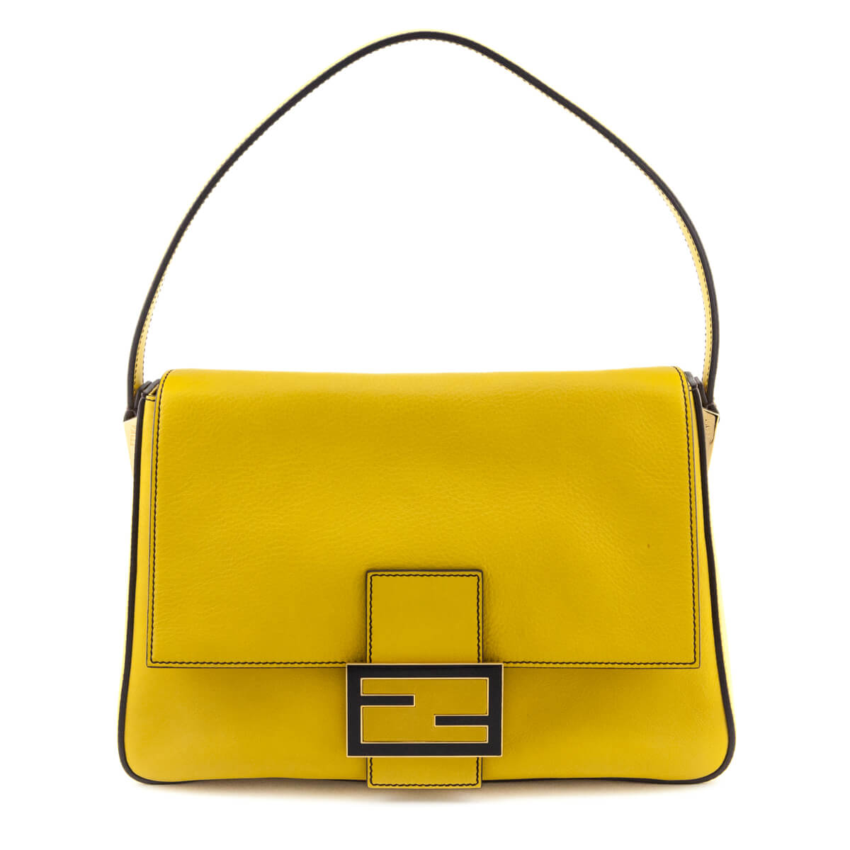 Fendi Chantilly & Black Vitello Flamingo Enamel Big Forever Mamma Baguette