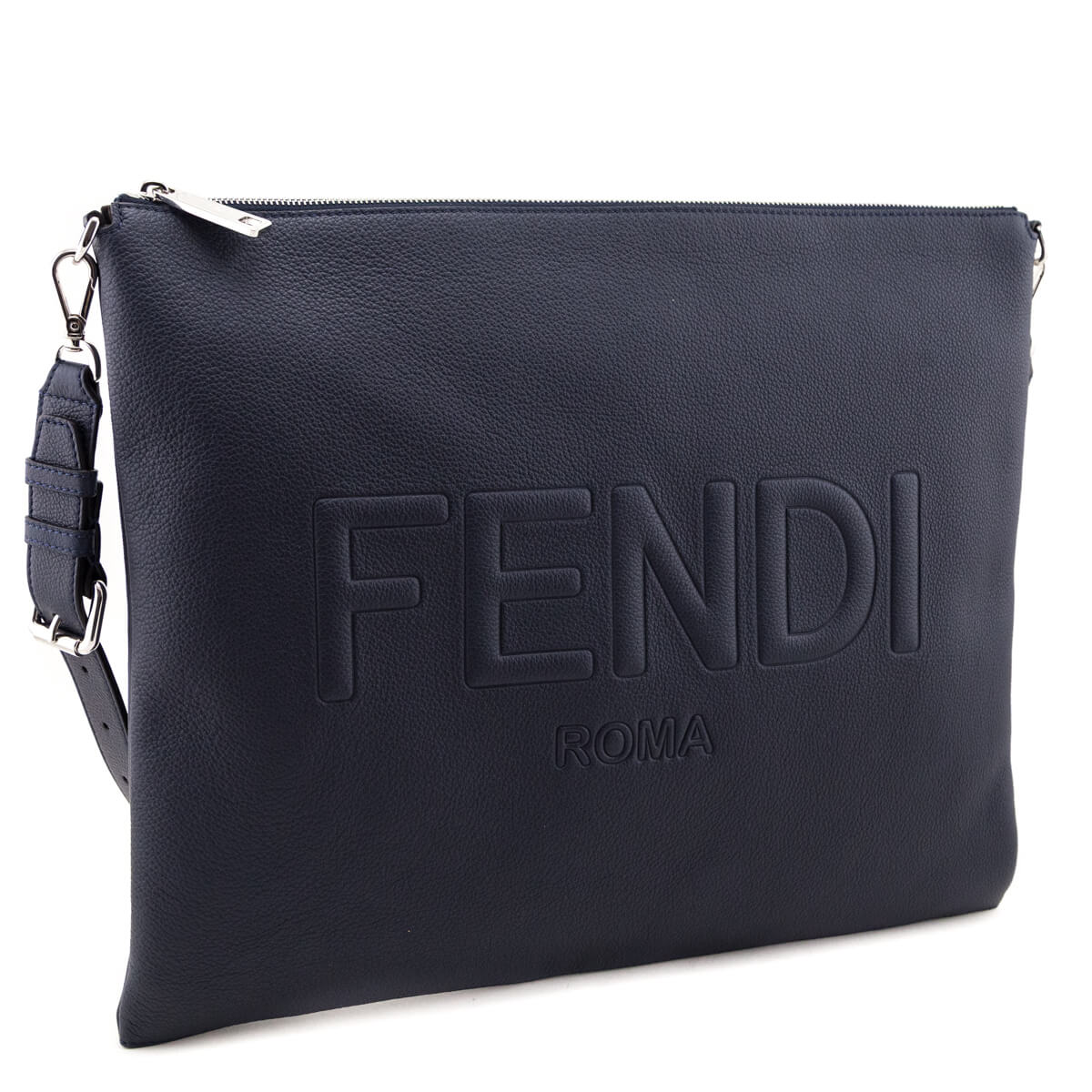 Fendi Dark Blue Vitello Cher Logo Embossed After Messenger Bag