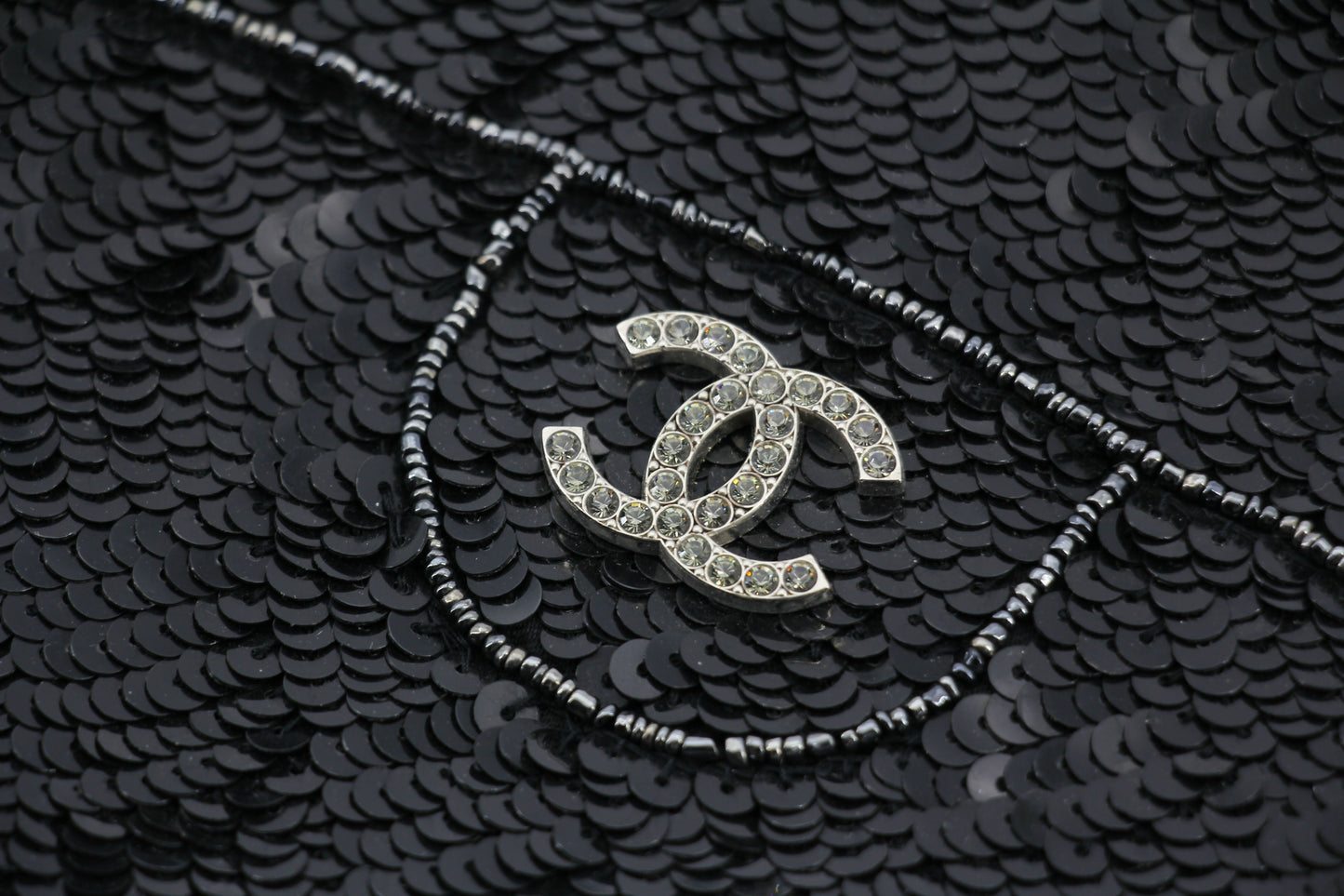 Chanel Coco Mark Metallic Black Sequin Tote Bag